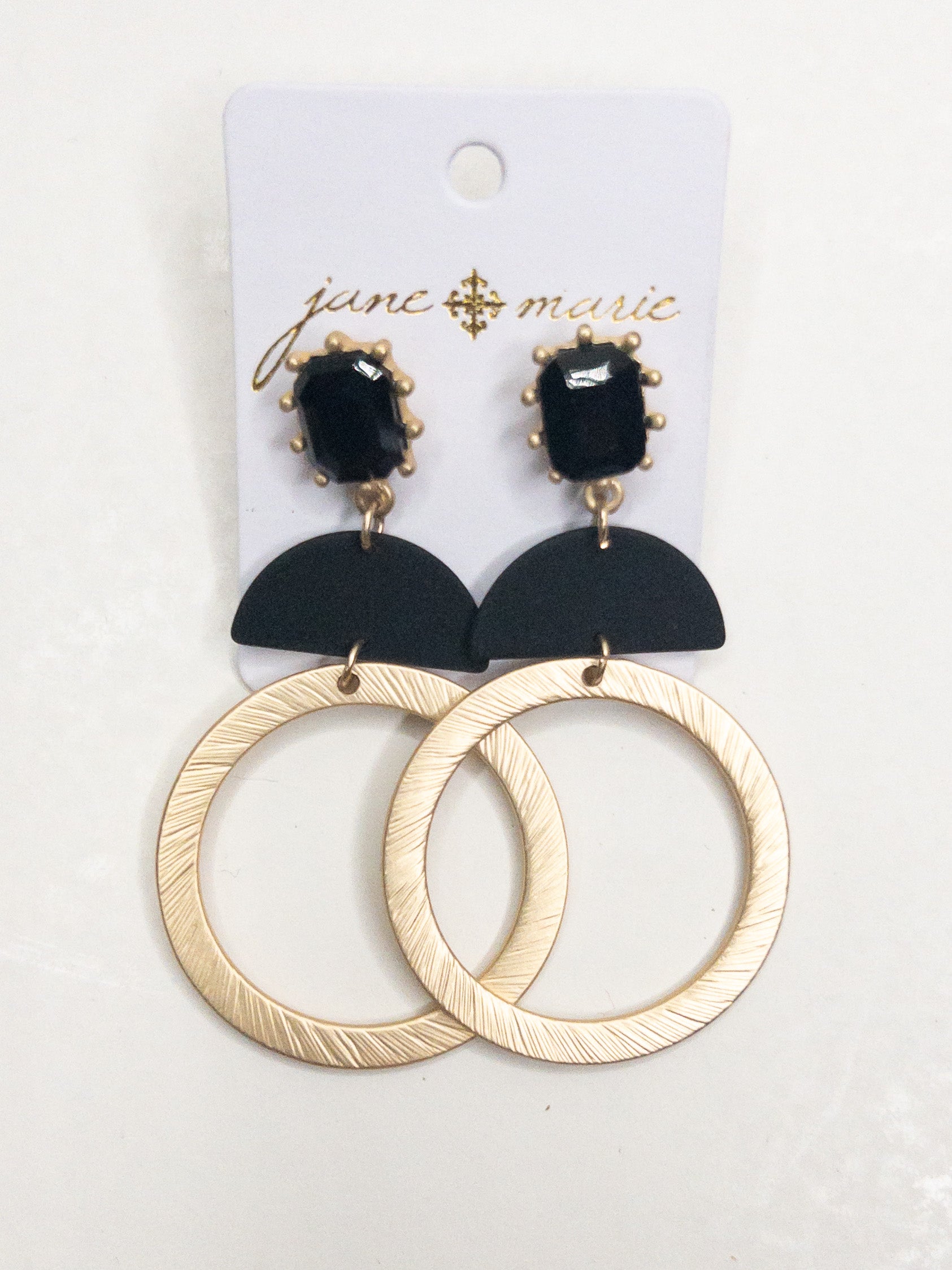 JANE MARIE BLACK AND GOLD TIERED DANGLES