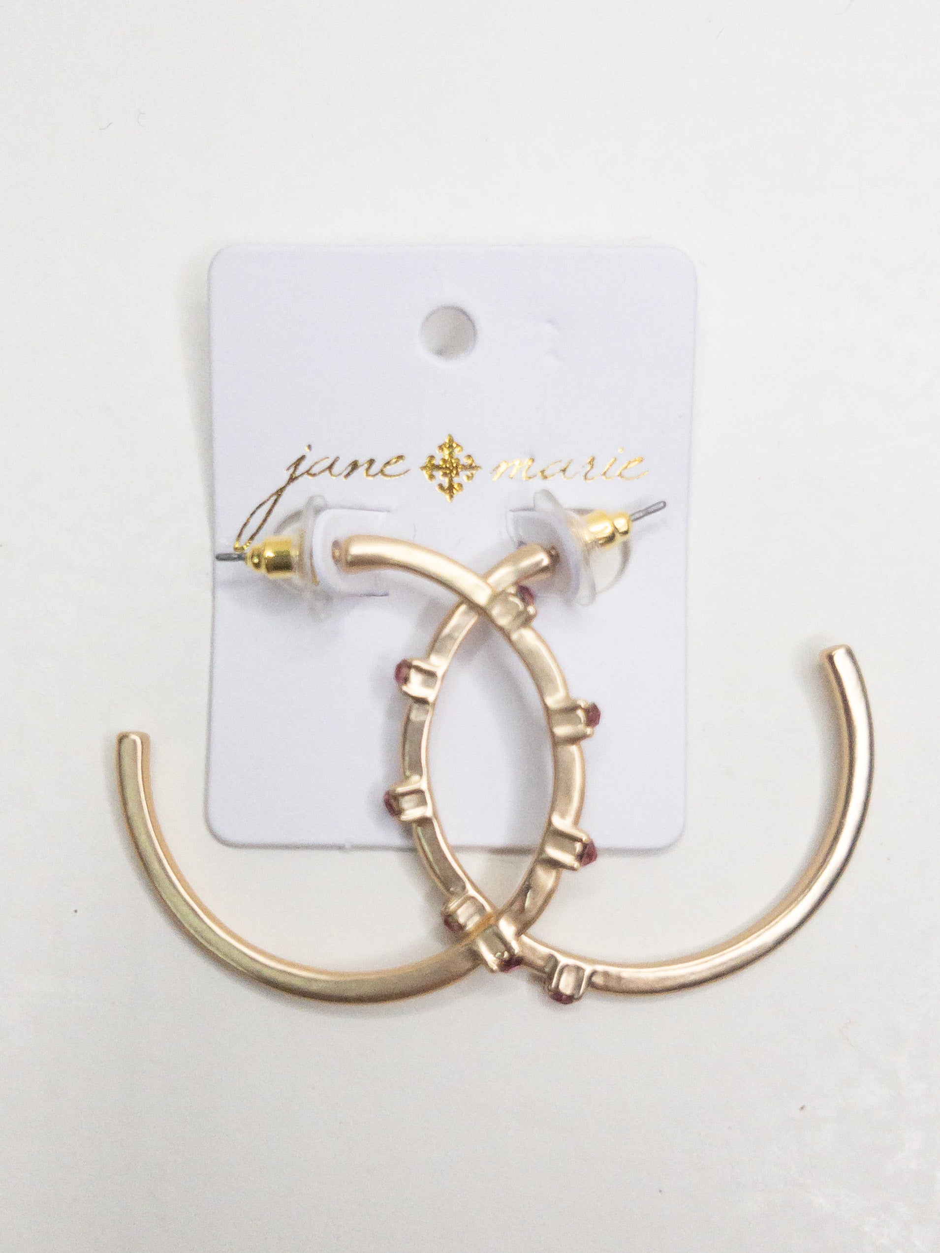 JANE MARIE HALF HOOPS WITH PINK GEMS