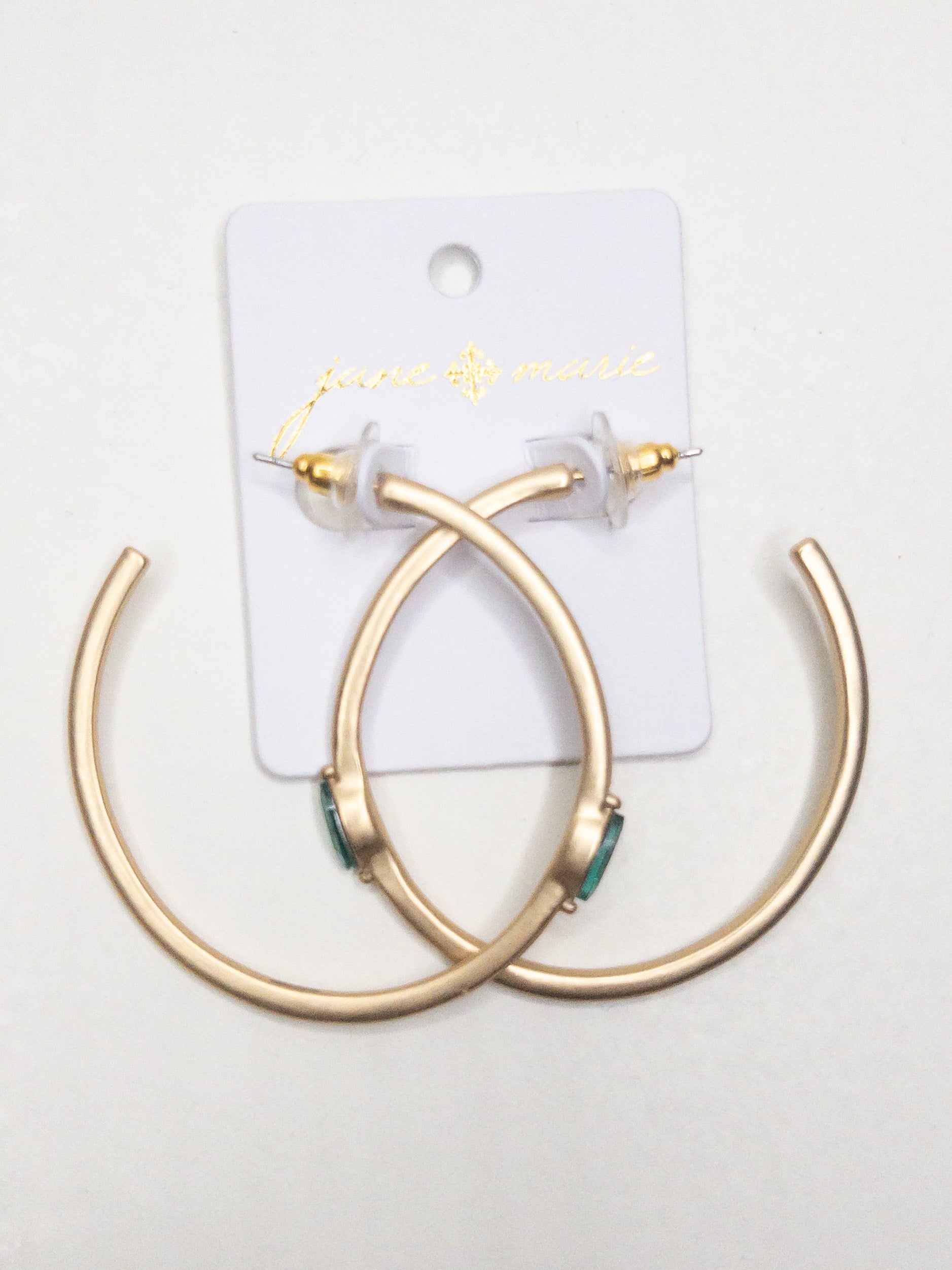 JANE MARIE GOLD HOOPS WITH EMERALD GEM