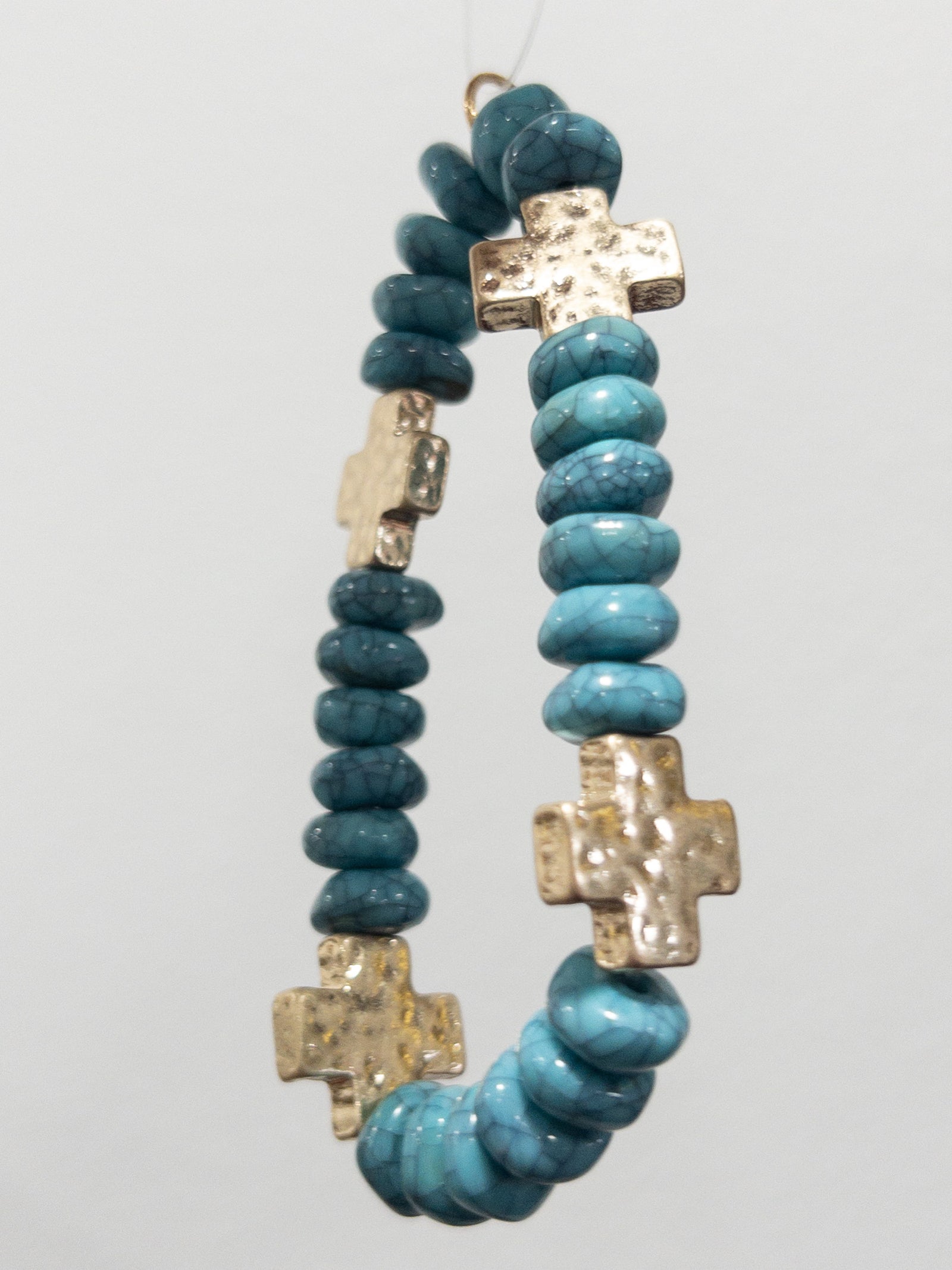161 TURQ GOLD CROSS BRACELET
