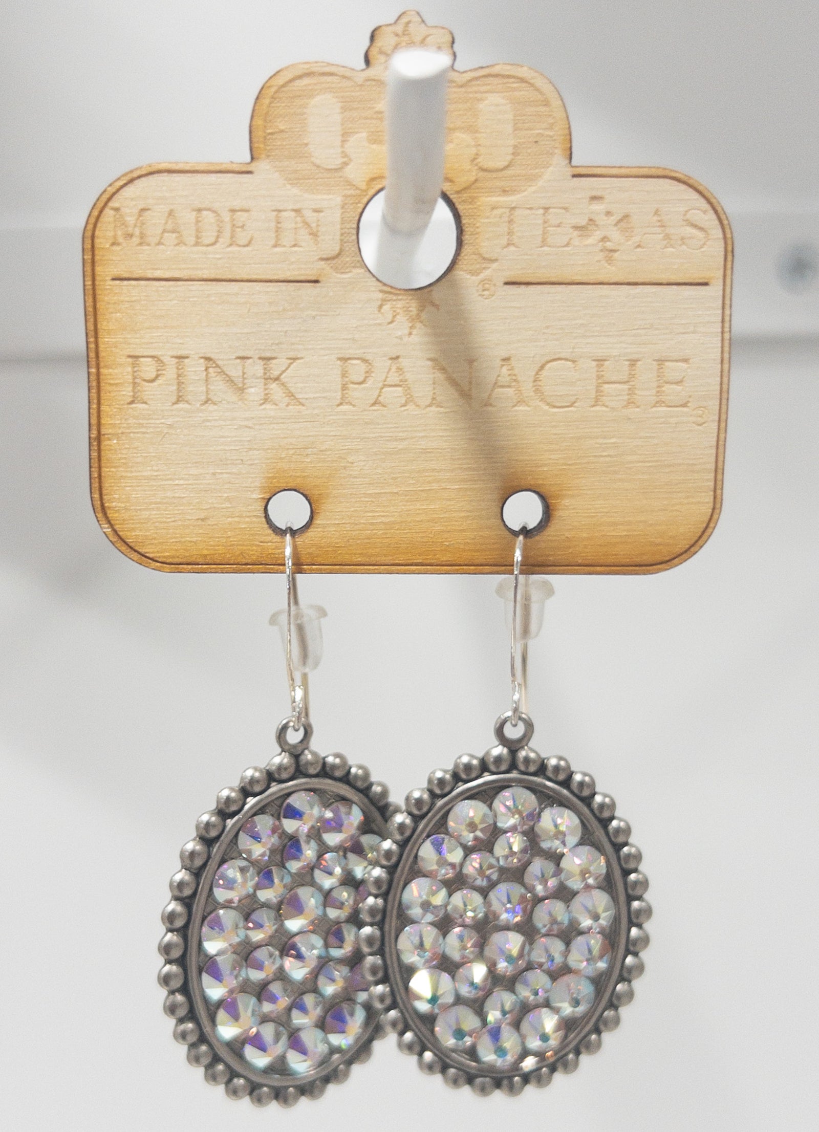 188 SILVER IRIDESCENT RHINESTONE OVAL DROP