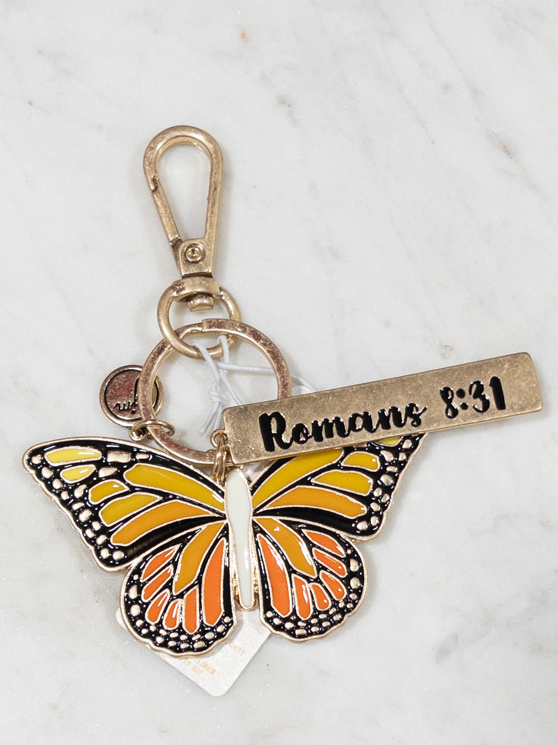 JANE MARIE MONARCH BUTTERFLY ROMANS 8:31 KEYCHAIN