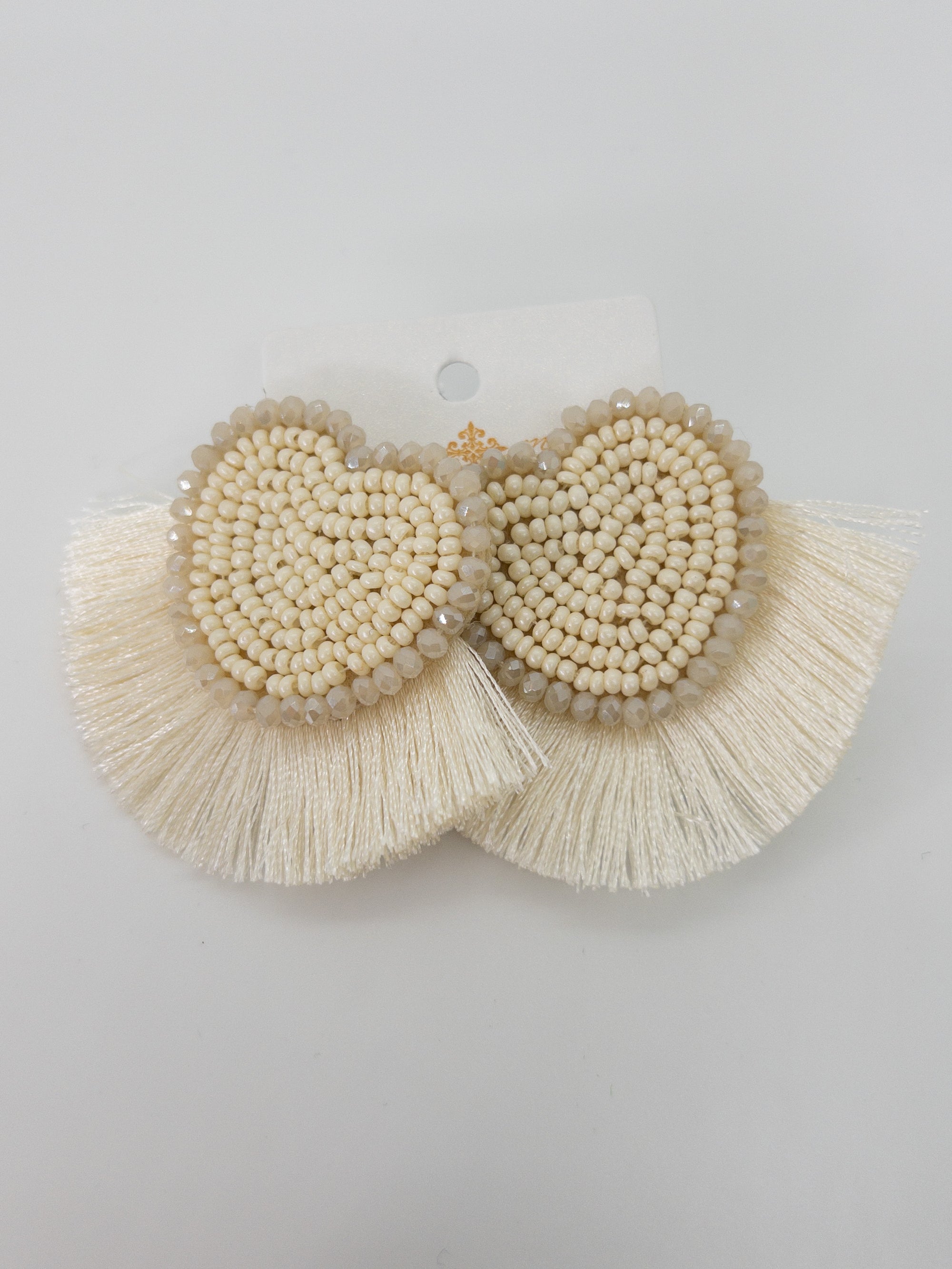 BEADED IVORY HEART FAN DANGLES