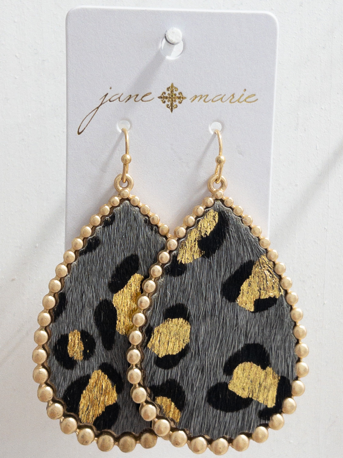 JANE MARIE GREY GOLD LEOPARD DANGLES