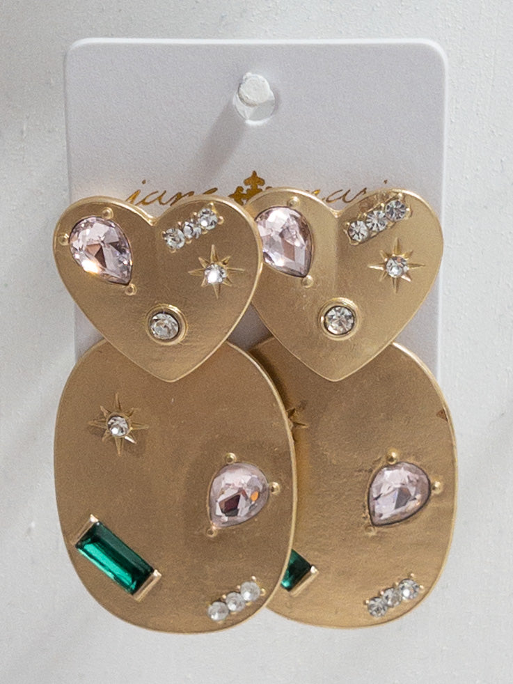 JANE MARIE GEM GOLD HEART DANGLES