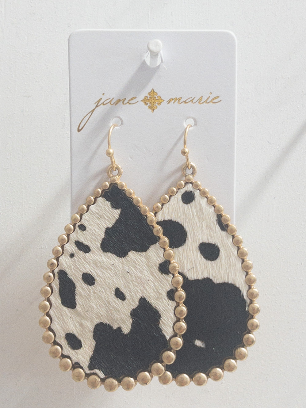 JANE MARIE COW TEARDROP DANGLES