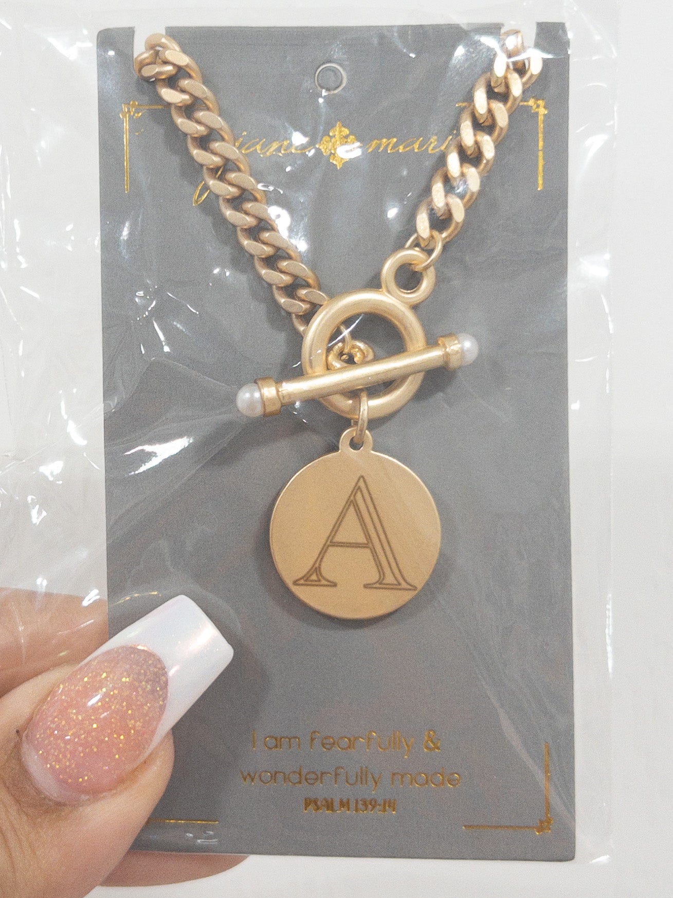 JANE MARIE ENGRAVED INITIAL 18” NECKLACE FRONT TOGGLE