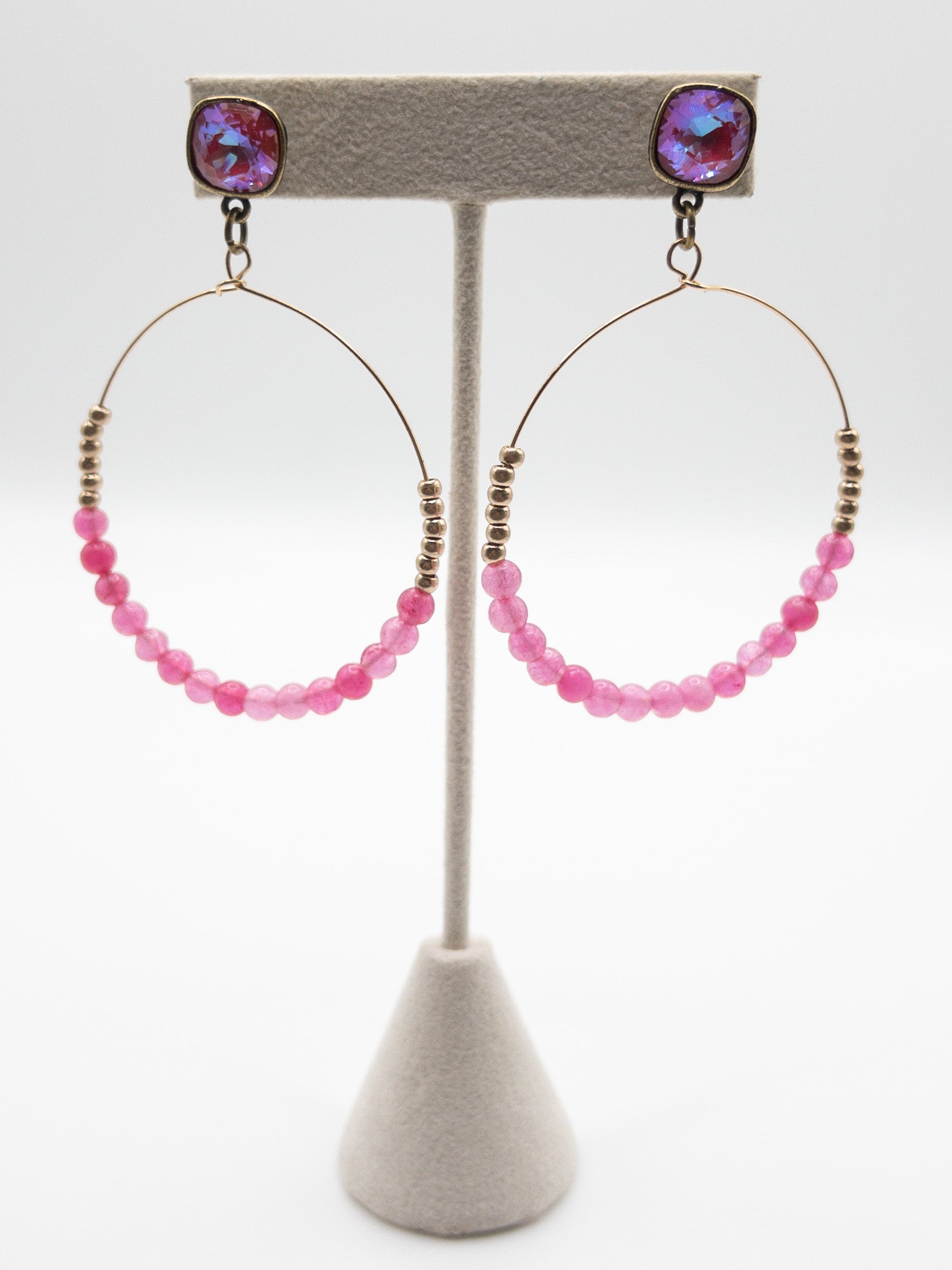 PINK BEAD PINK PANACHE CIRCLE DANGLES