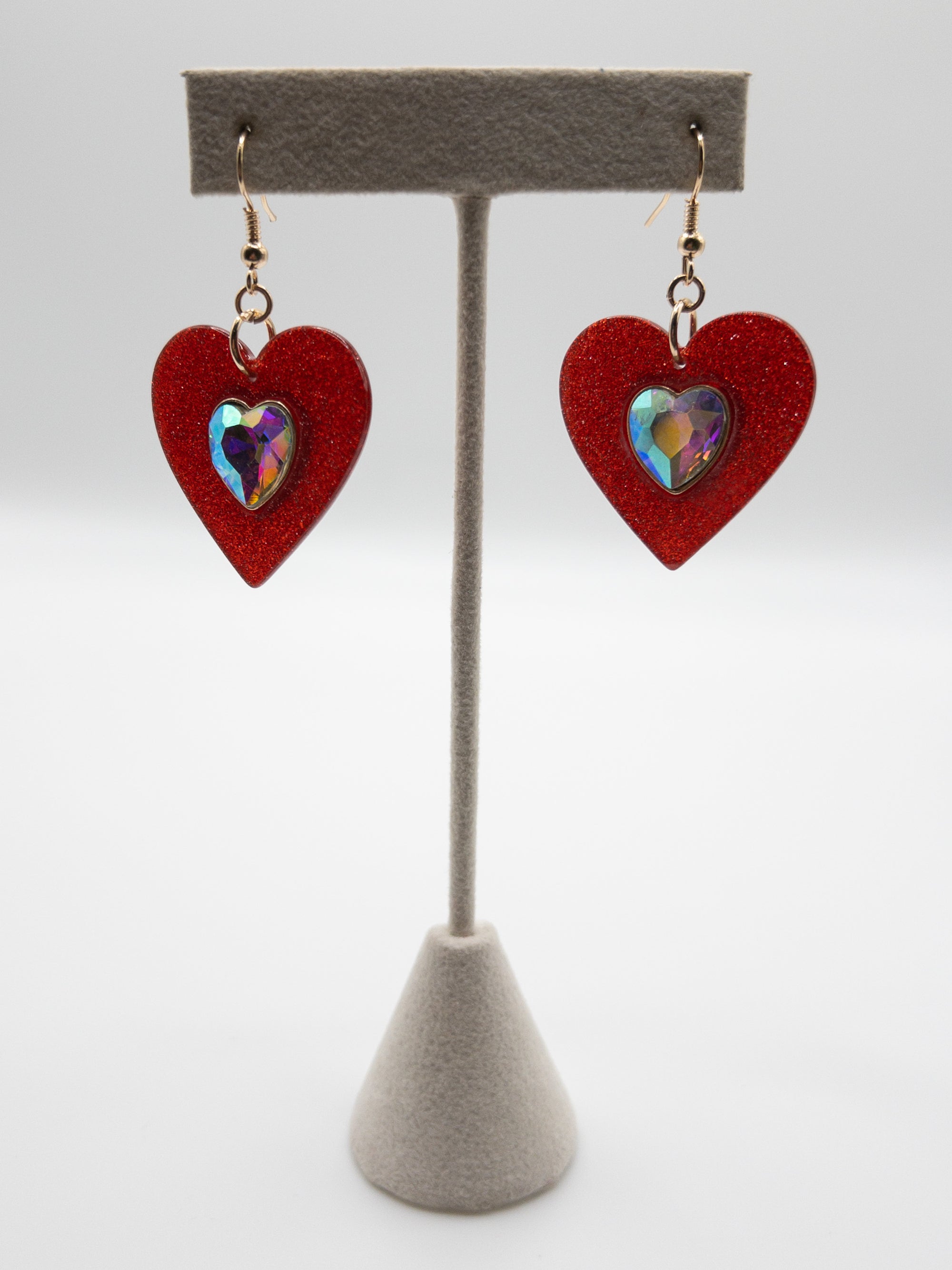 DOUBLE HEART PINK PANACHE GLITTER DANGLES