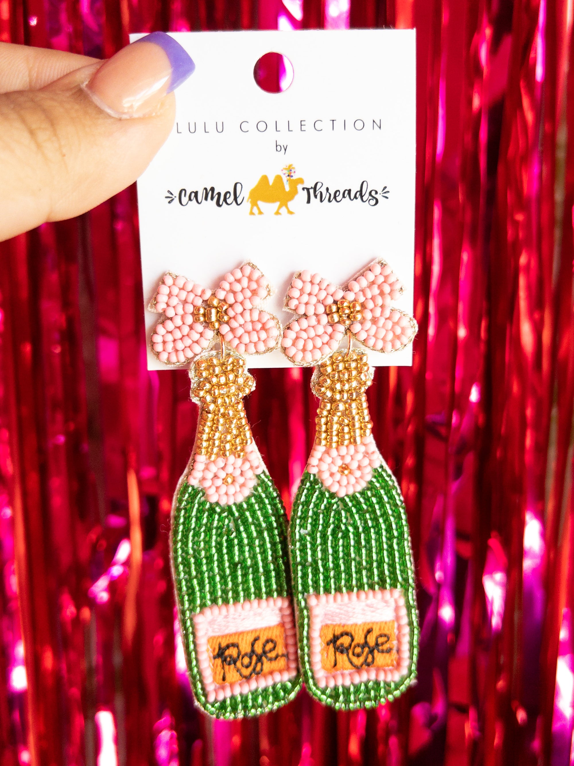 BEADED ROSÈ CAMEL THREAD EARRINGS