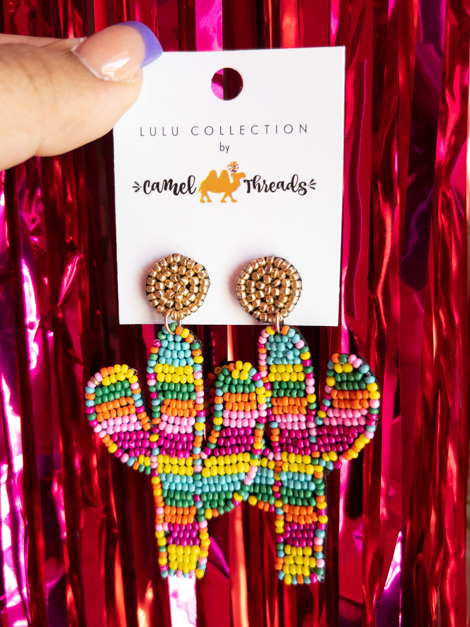 POST COLORFUL CACTUS CAMEL THREAD EARRINGS