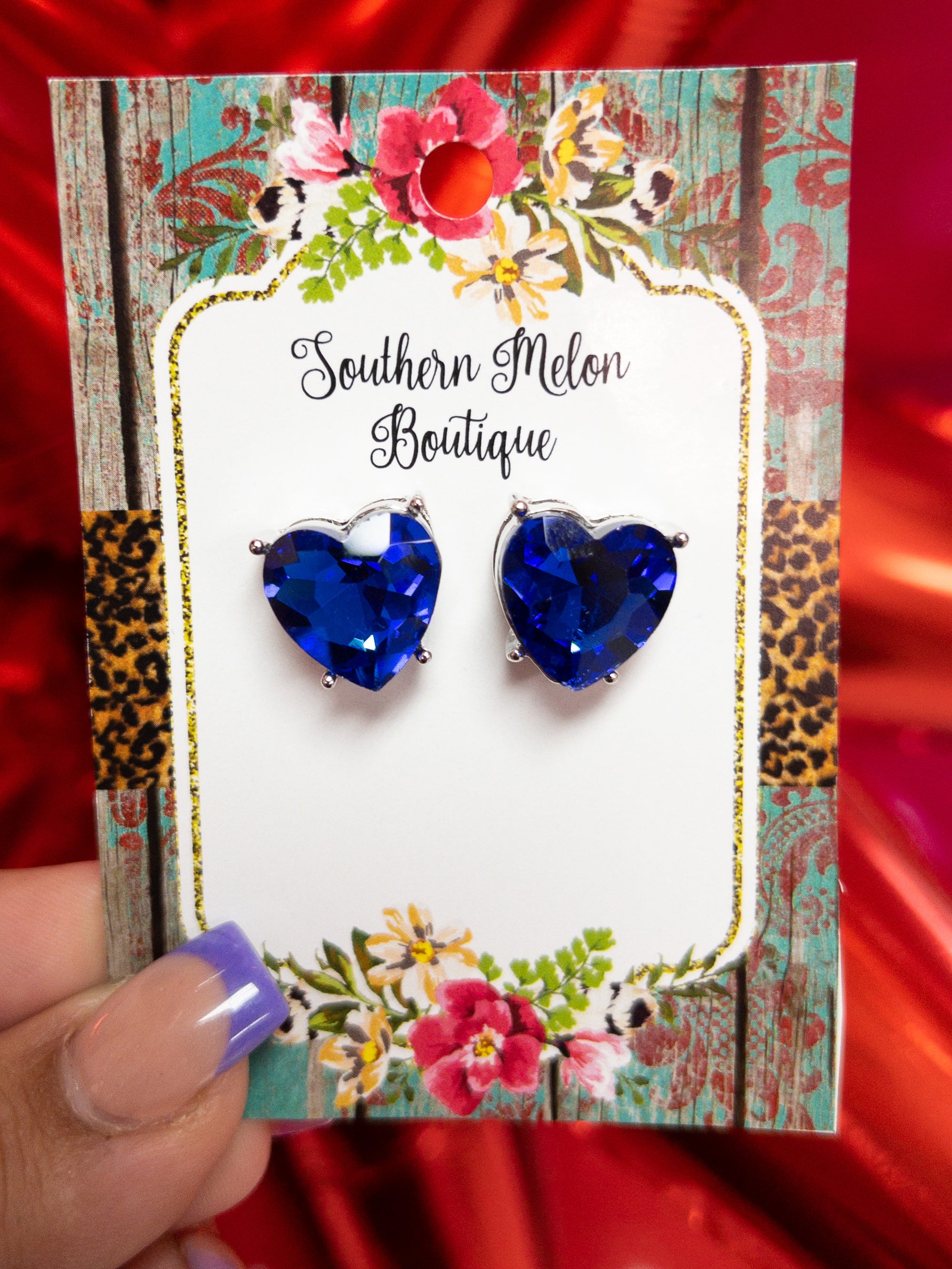 SAPPHIRE BLUE CRYSTAL SILVER TRIM EARRINGS