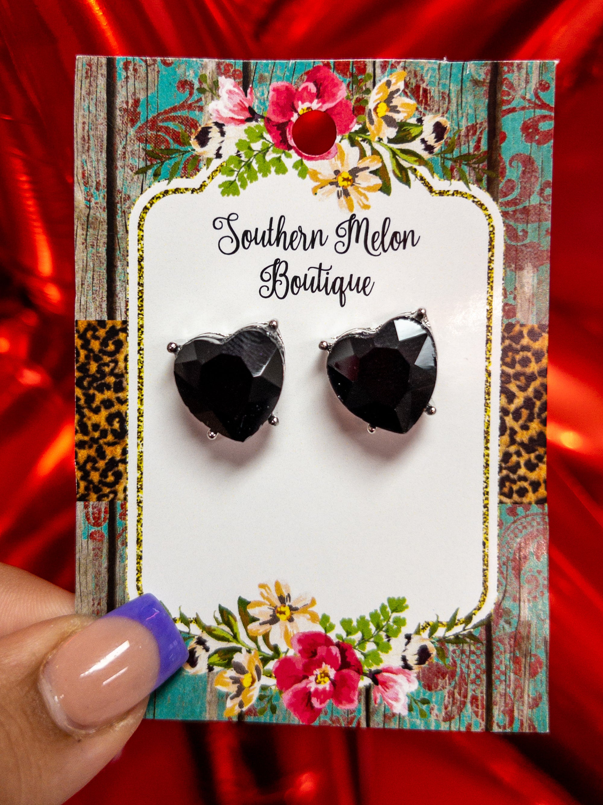 BLACK CRYSTAL SILVER TRIM EARRINGS