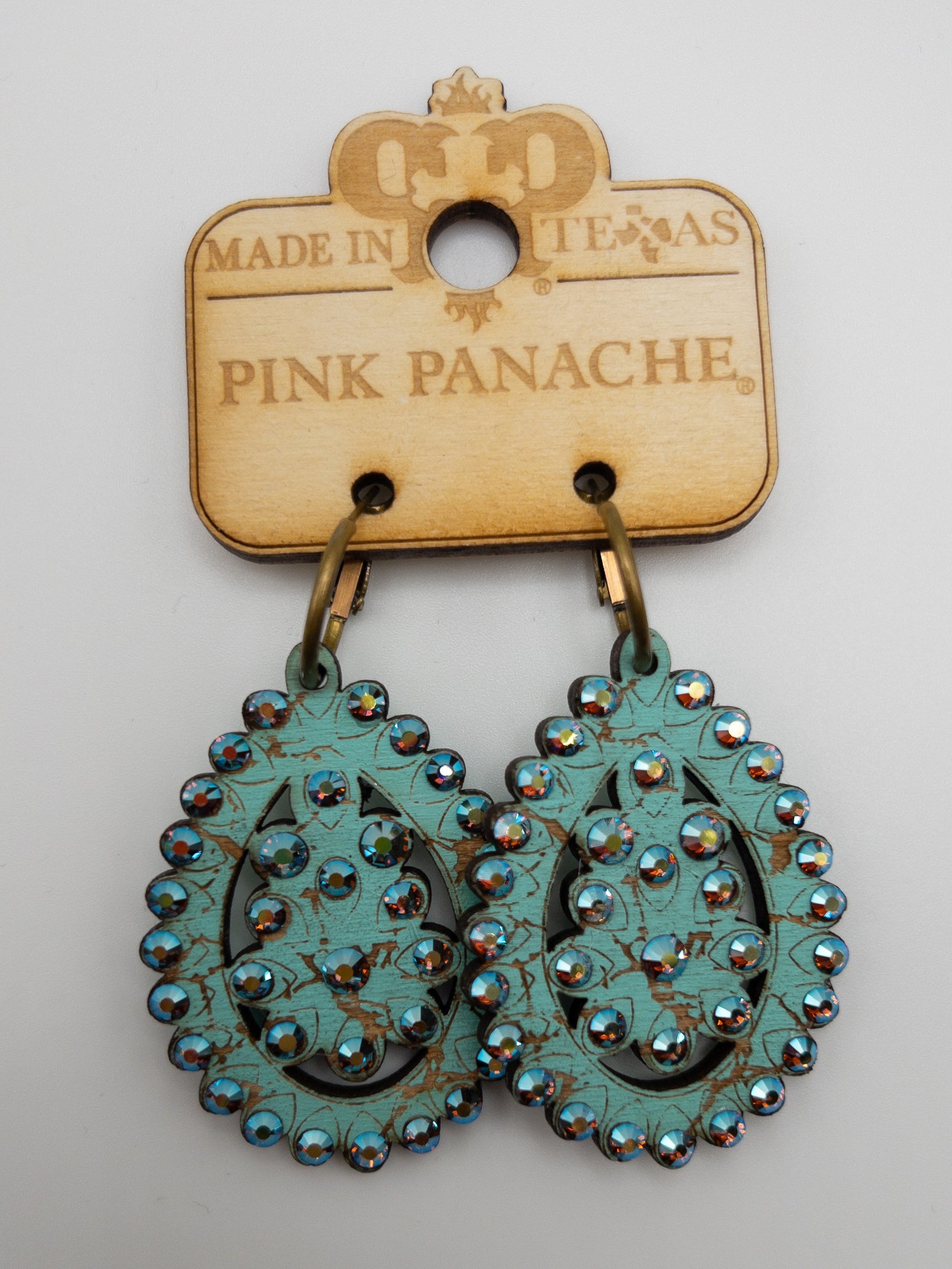 TURQUOISE PINK PANACHE WOODEN DANGLES