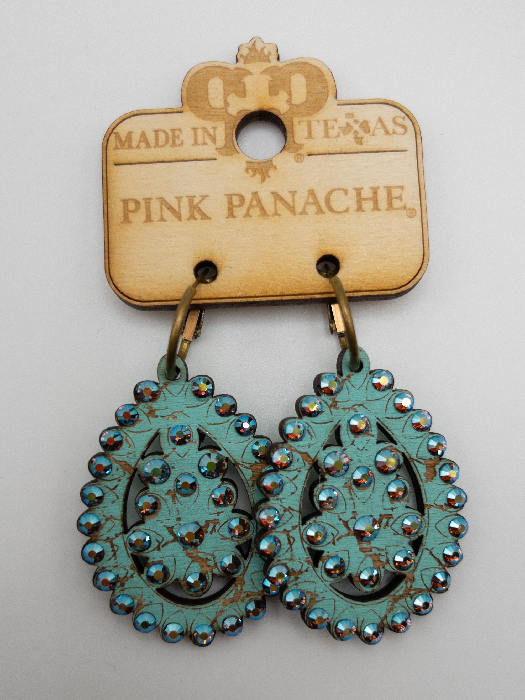 TURQUOISE PINK PANACHE WOODEN DANGLES