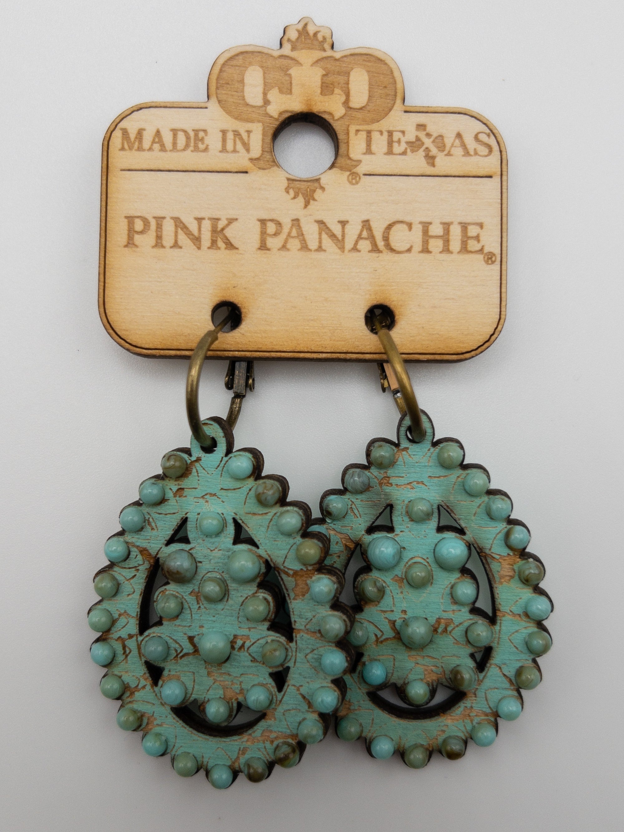 TRUE TEAL PINK PANACHE WOODEN DANGLES