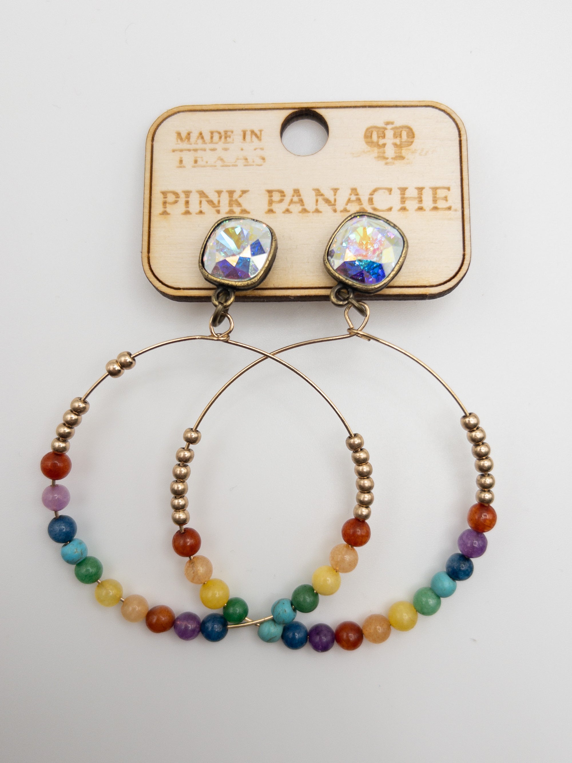 COLORFUL BEAD PINK PANACHE CIRCLE DANGLES