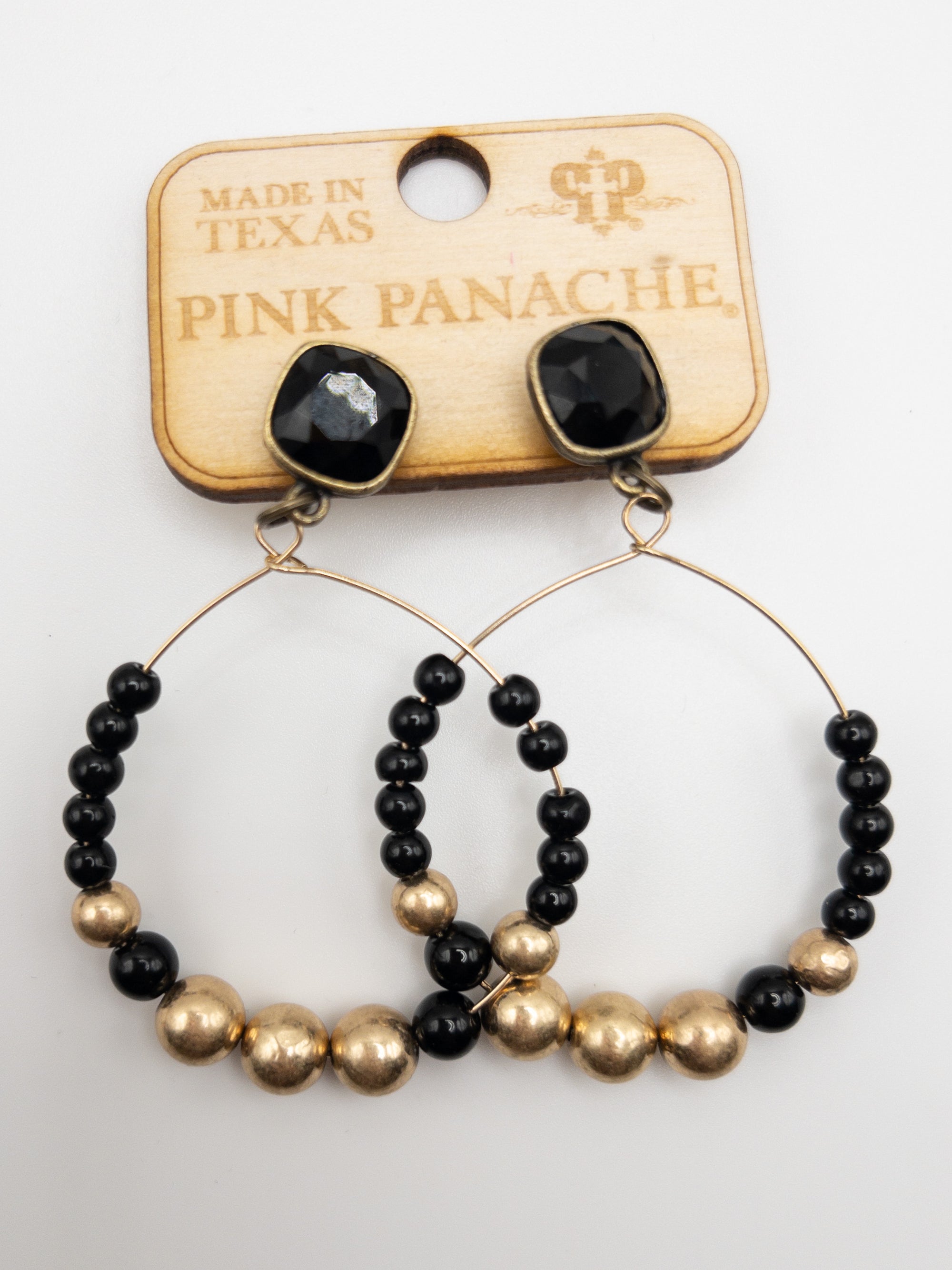 BLACK AND GOLD PINK PANACHE CIRCLE DANGLES