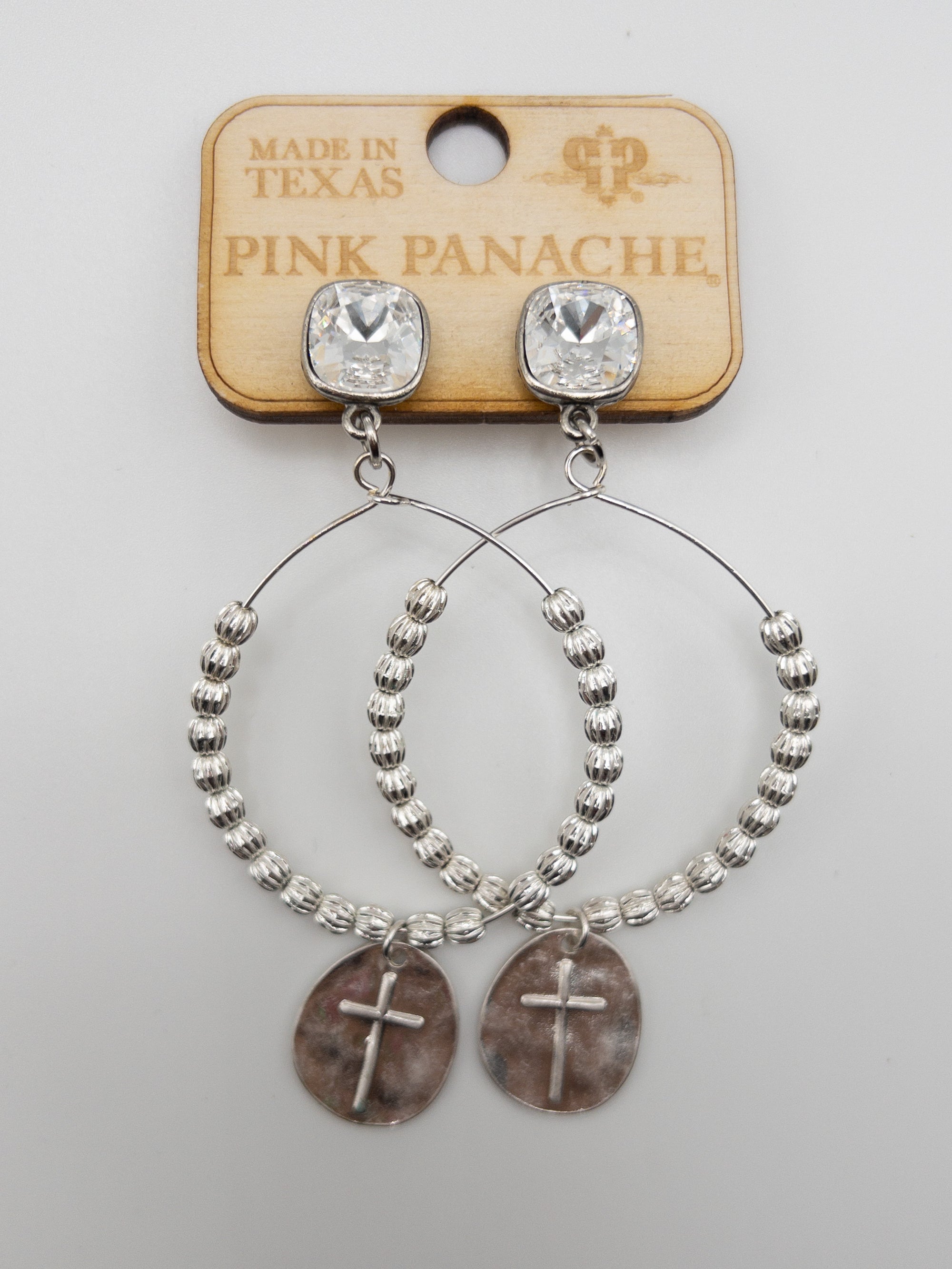 SILVER CROSS PINK PANACHE CIRCLE DANGLES