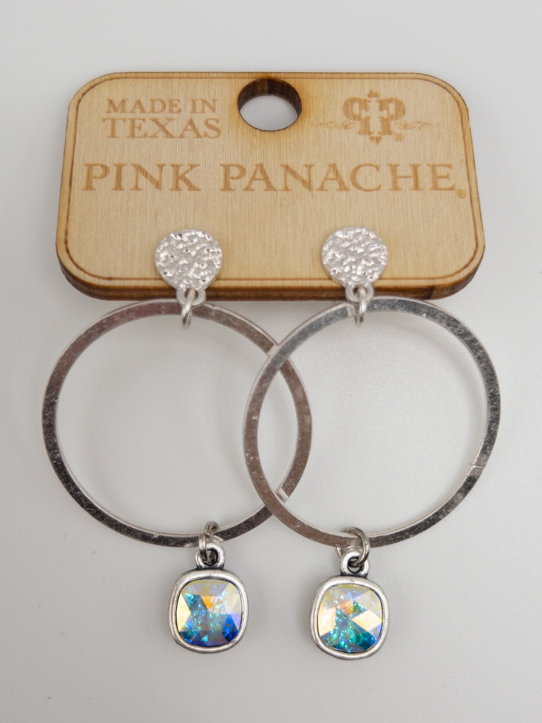 POST CIRCLE PINK PANACHE DANGLES WITH IRIDESCENT GEM