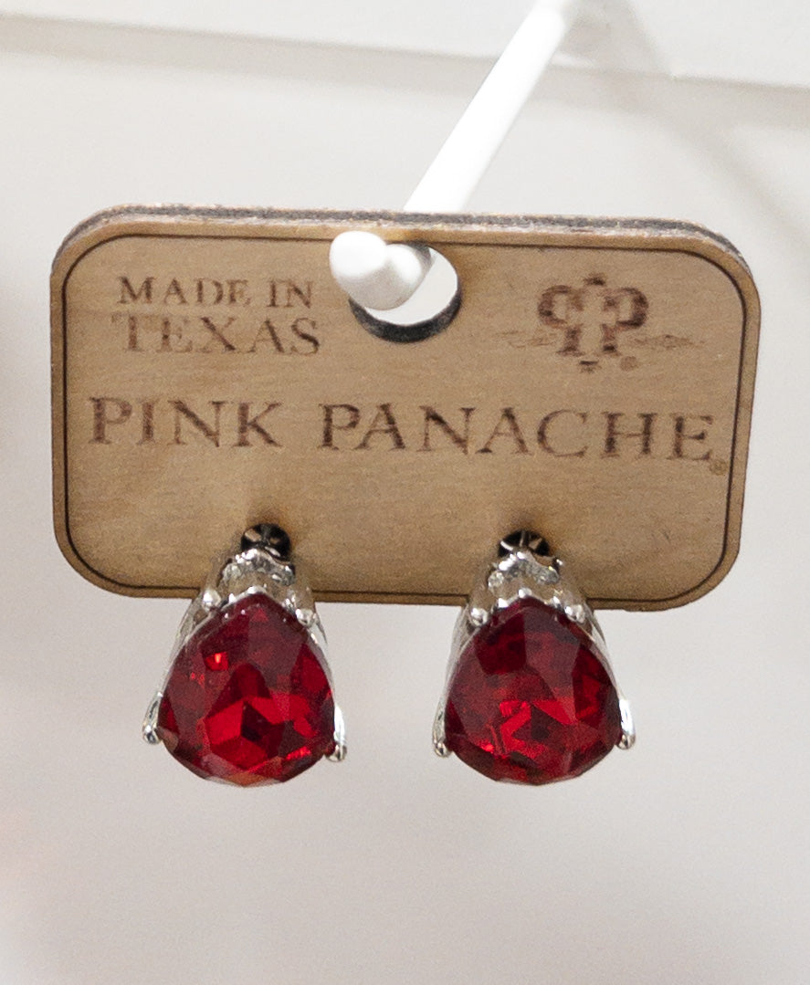 236 PP RED TEARDROP STUD SILVER TRIM