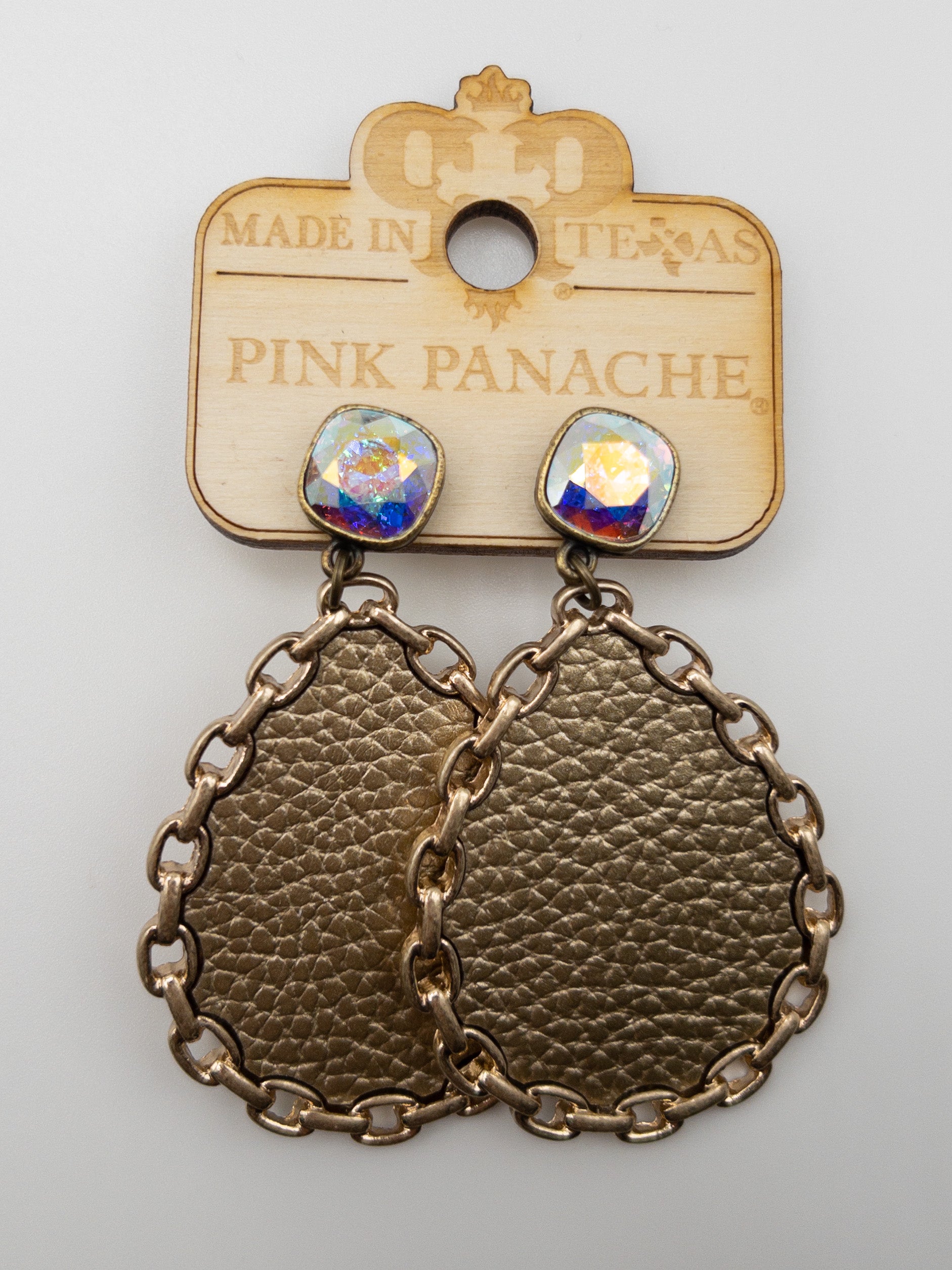 GOLD CHAINED PINK PANACHE TEARDROP DANGLES