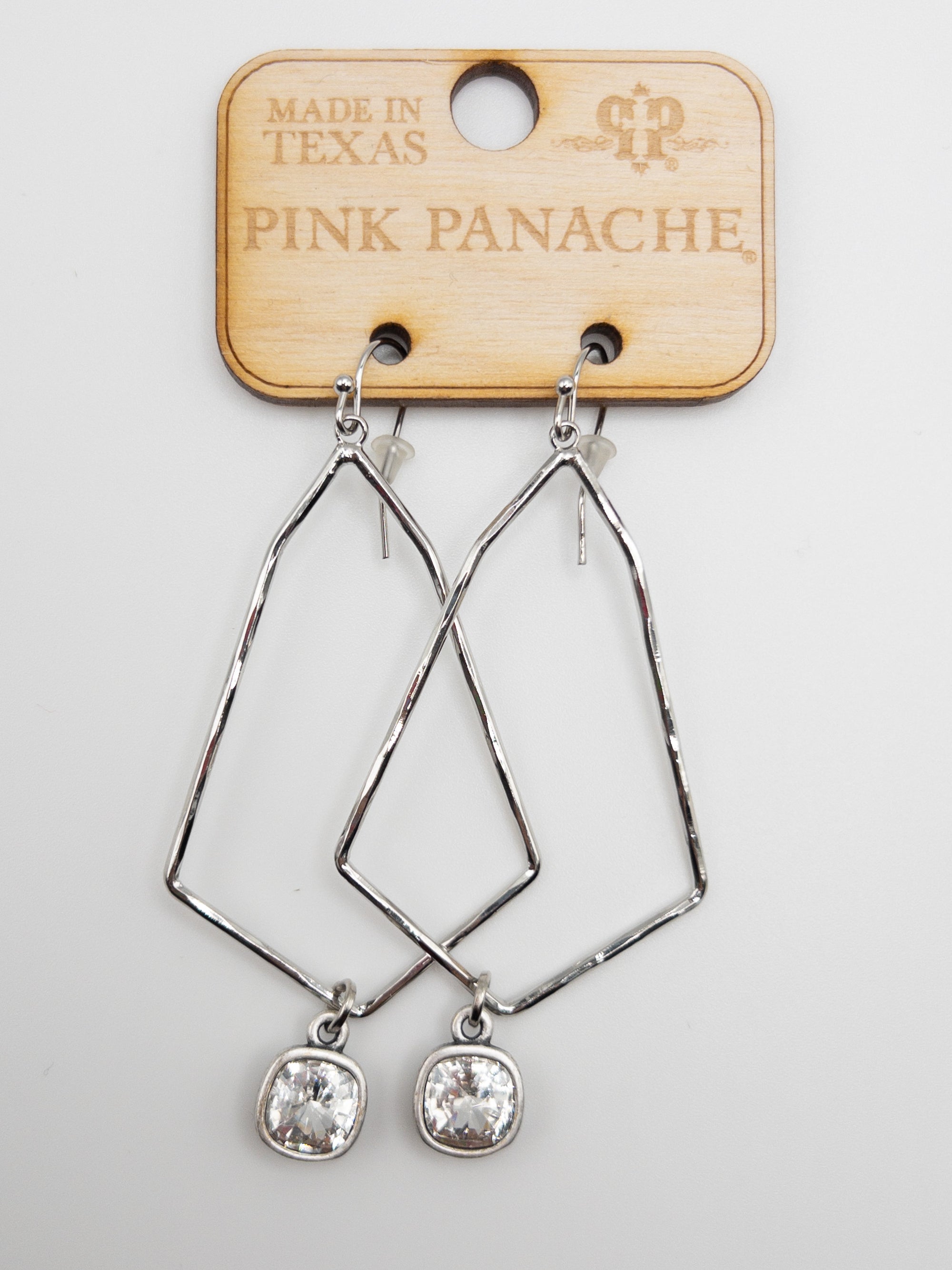 SILVER RHOMBUS PINK PANACHE DANGLES