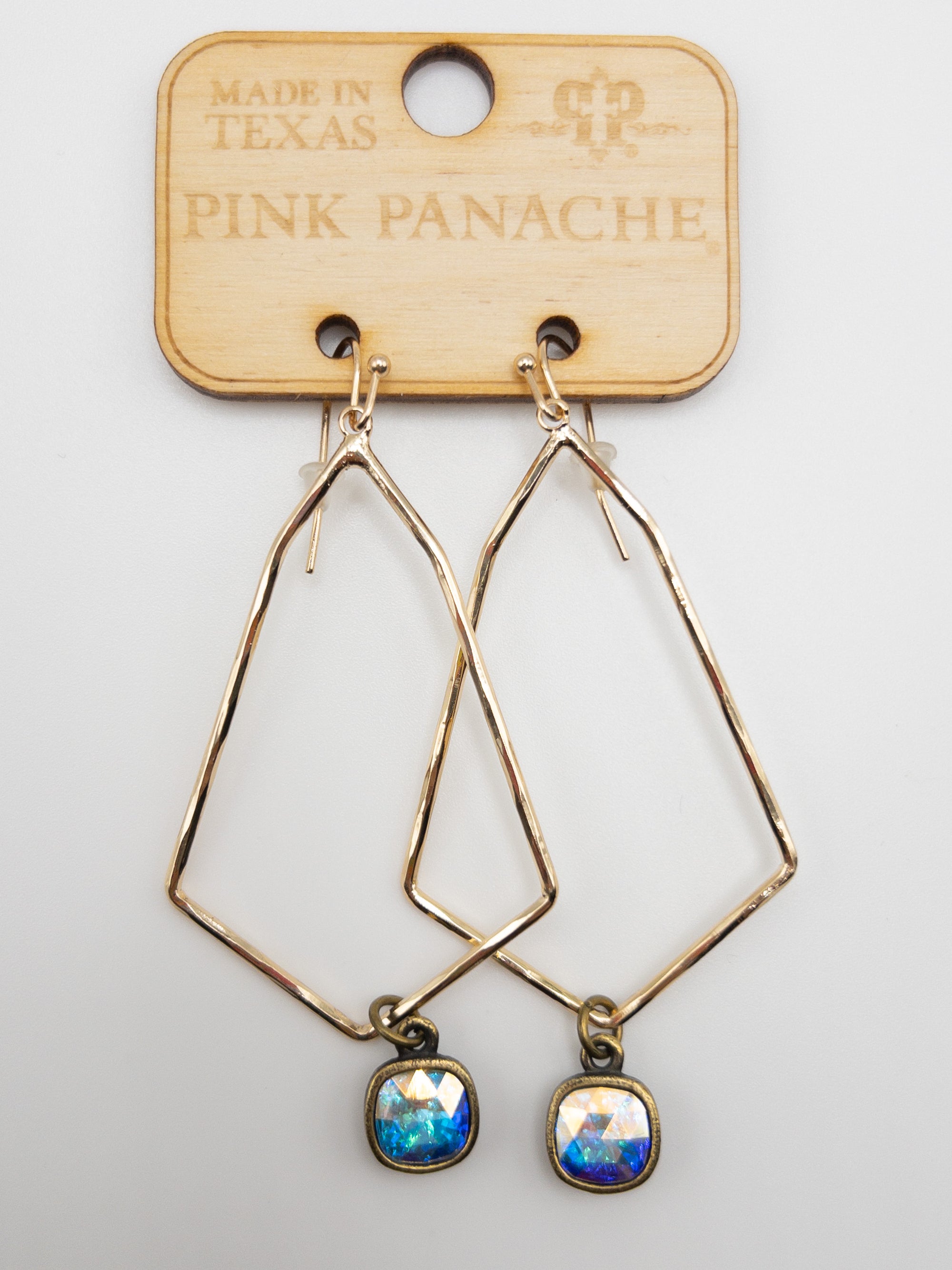 GOLD RHOMBUS PINK PANACHE DANGLES