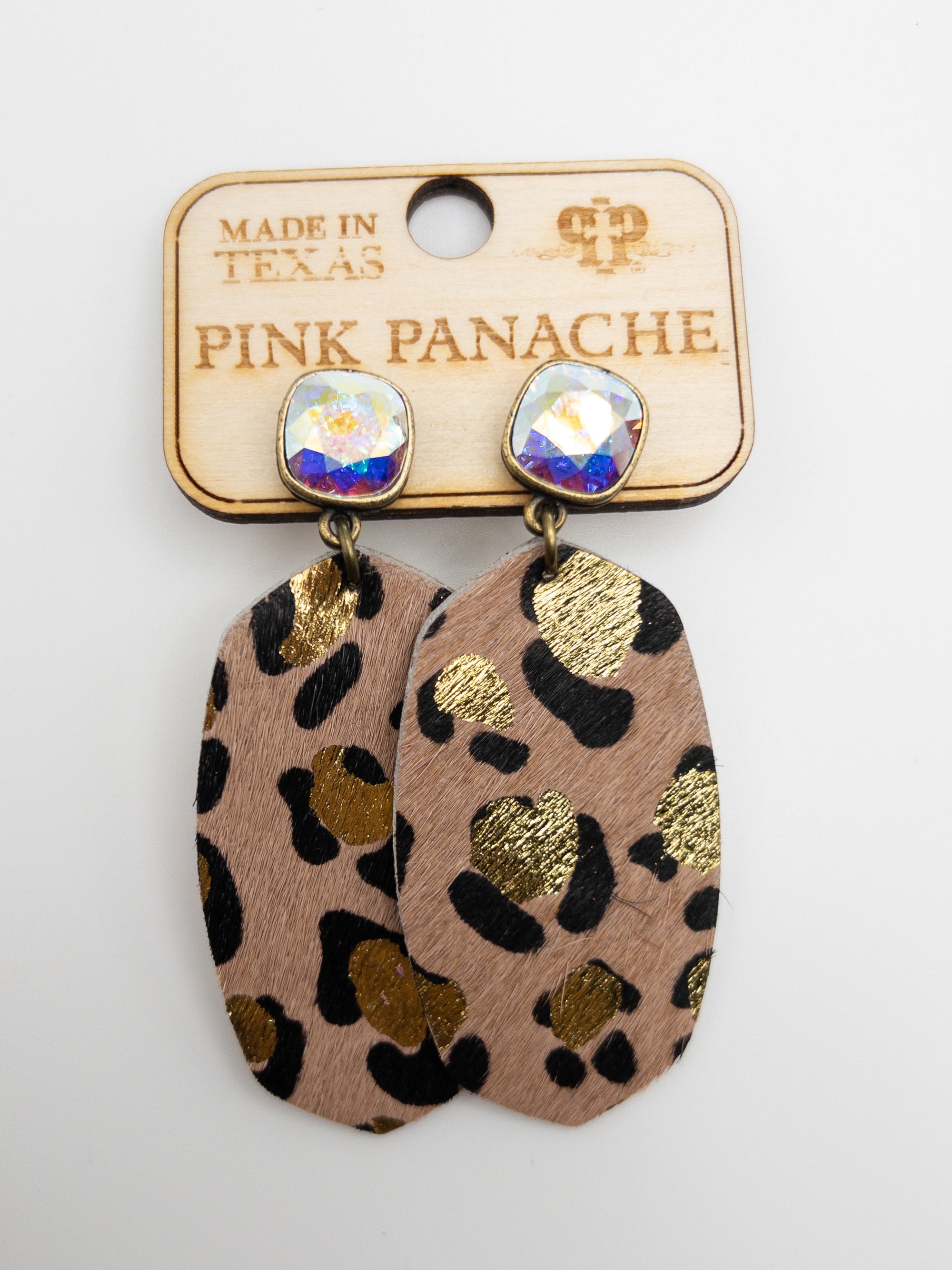 LEOPARD WITH GOLD PINK PANACHE DANGLES