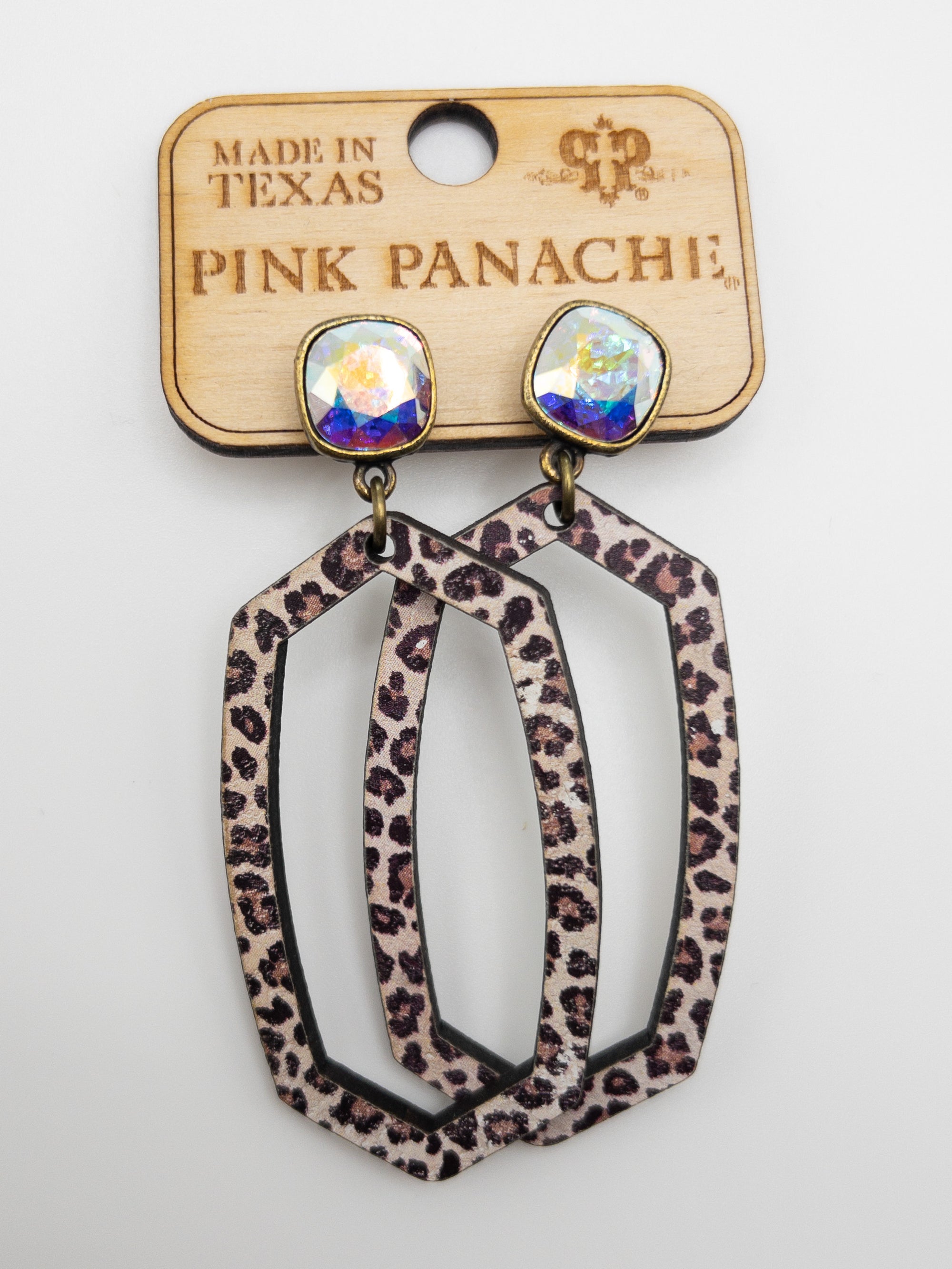 LEOPARD OPEN WOODEN PINK PANACHE DANGLES