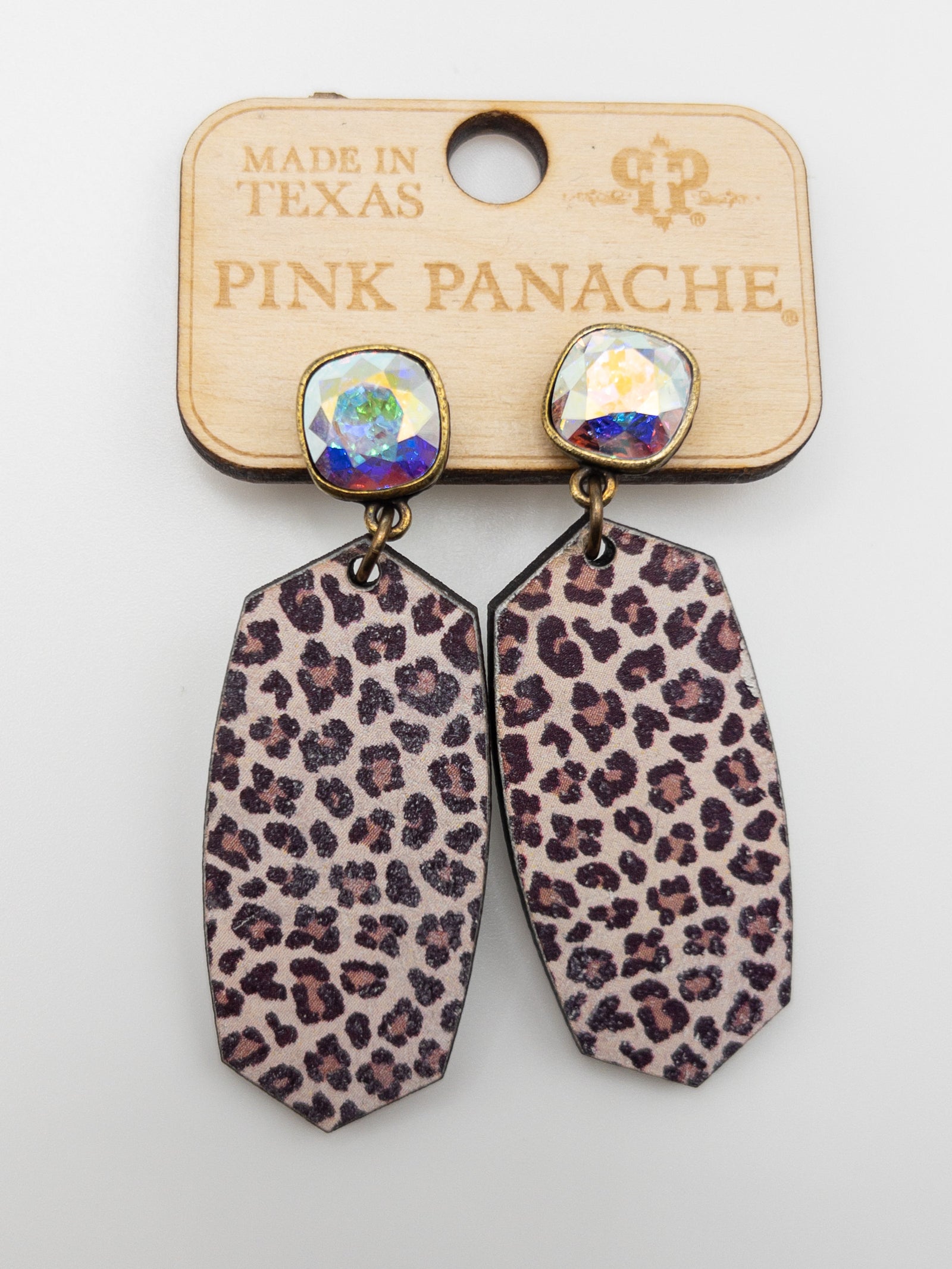 WOODEN LEOPARD PINK PANACHE DANGLES