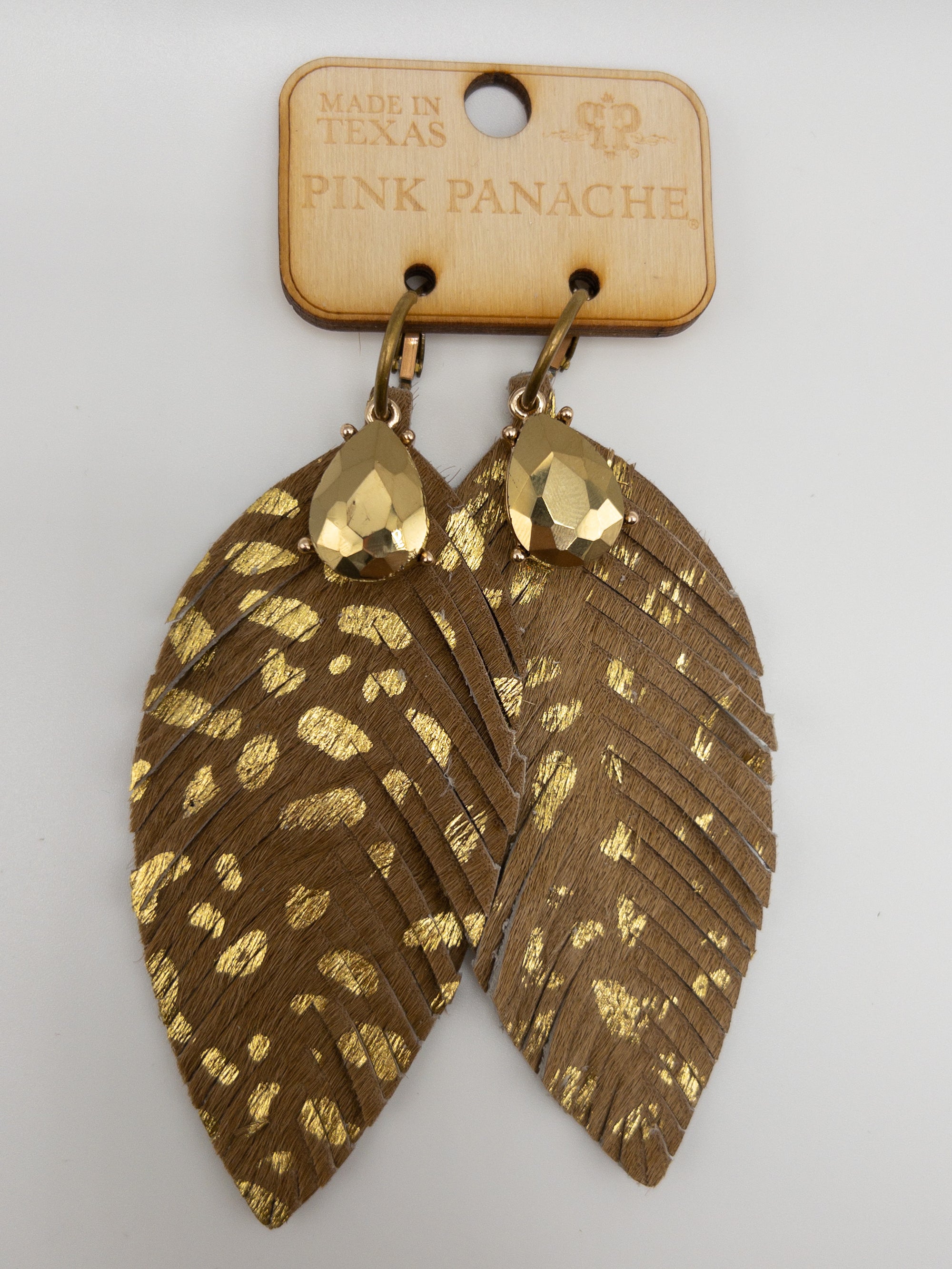 TAN GOLD FEATHERED PINK PANACHE DANGLES