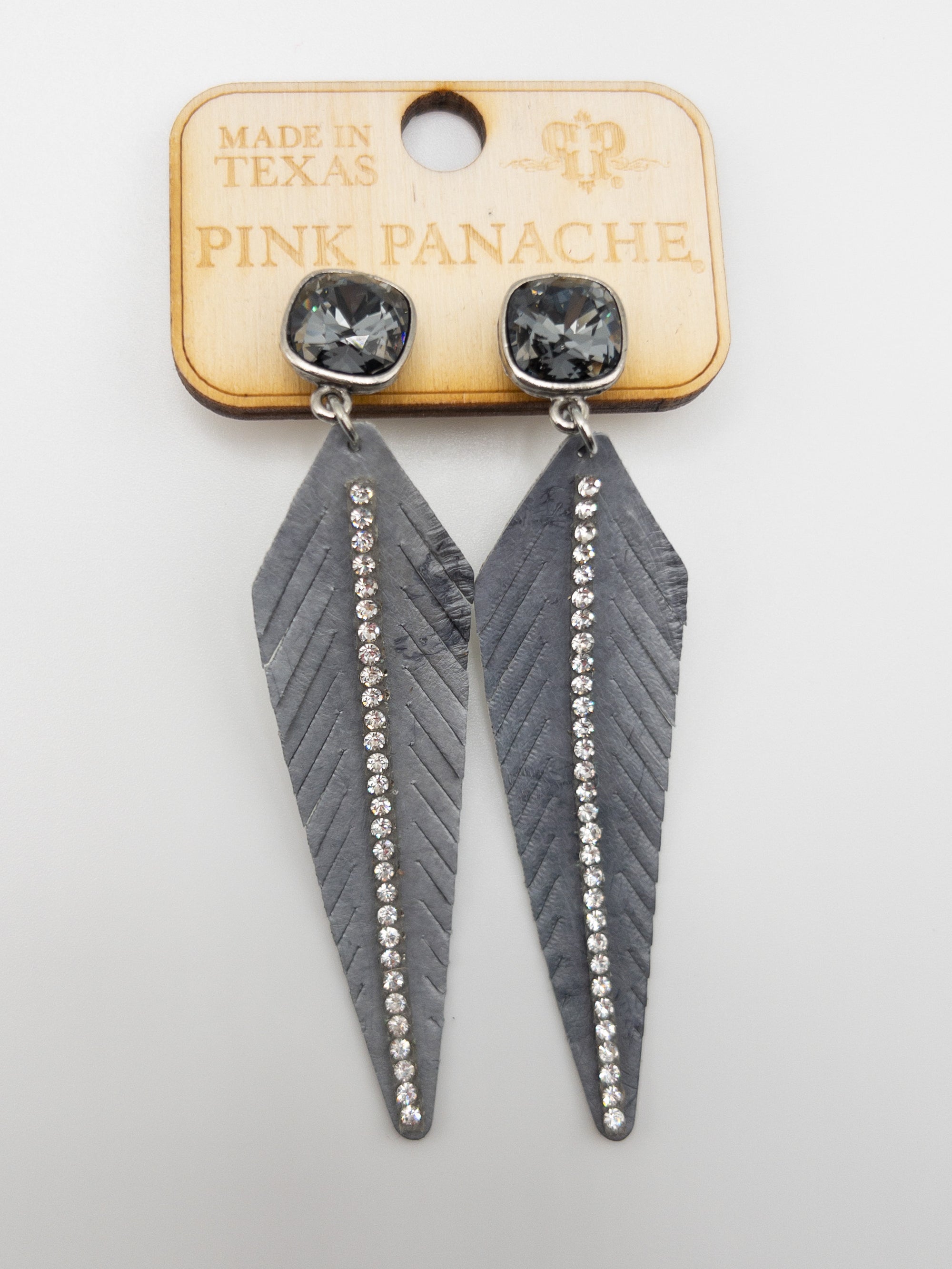 GREY FEATHERED PINK PANACHE DANGLES WITH RHINESTONES