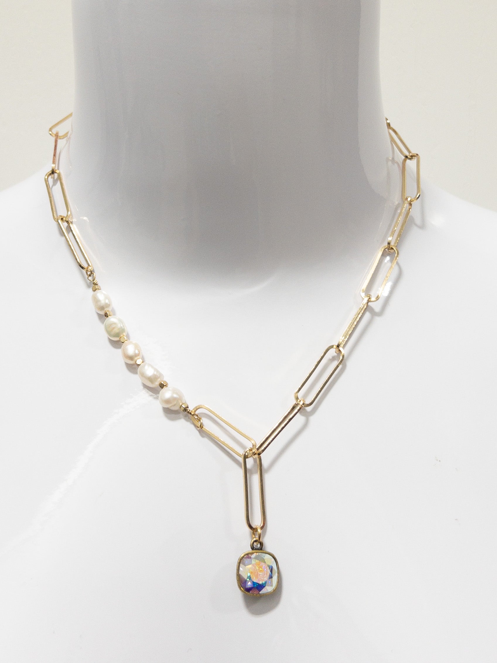 283 PP CHAIN LINK NECKLACE W PEARLS