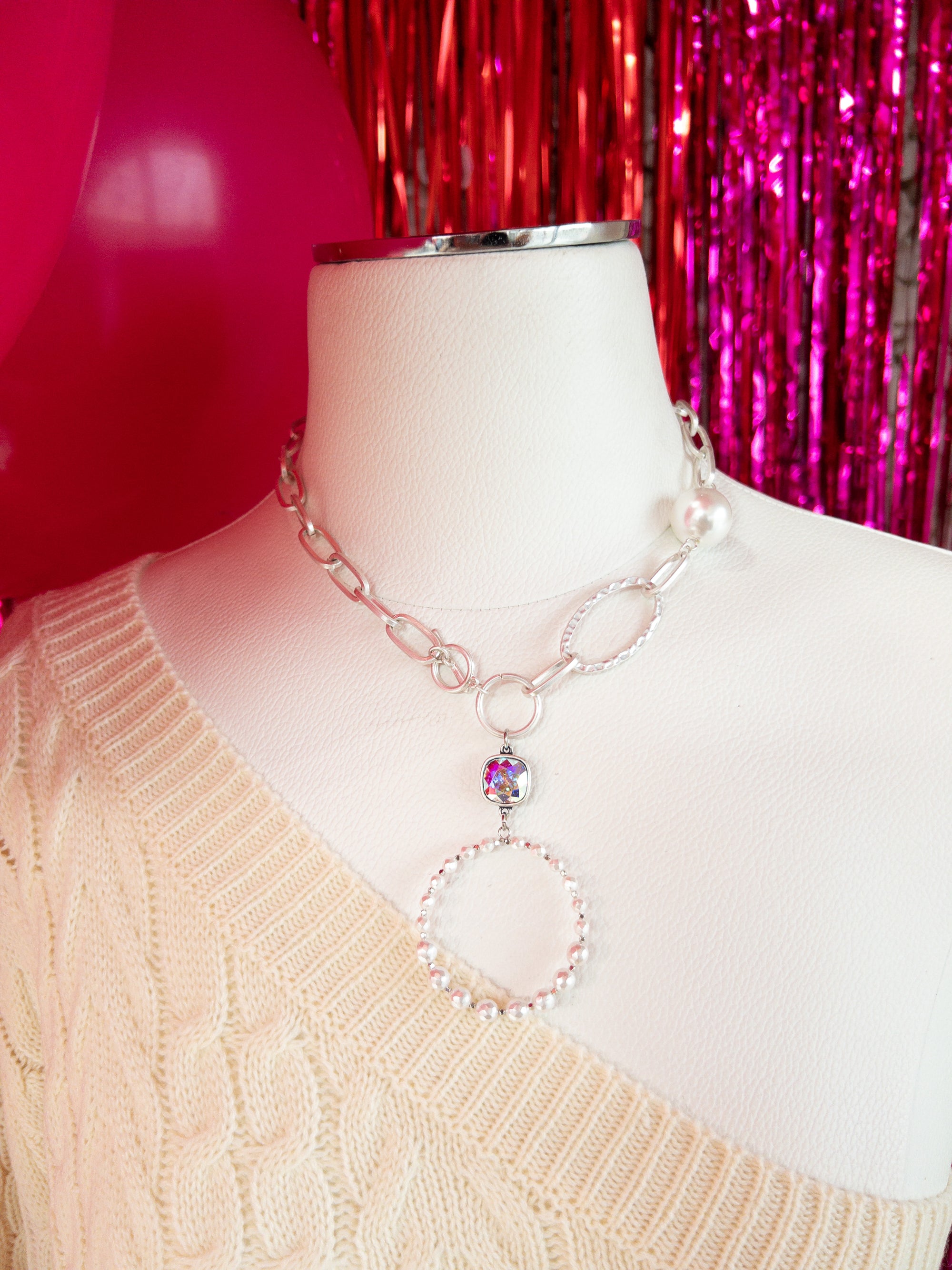 SILVER KATHRYNE PINK PANACHE NECKLACE