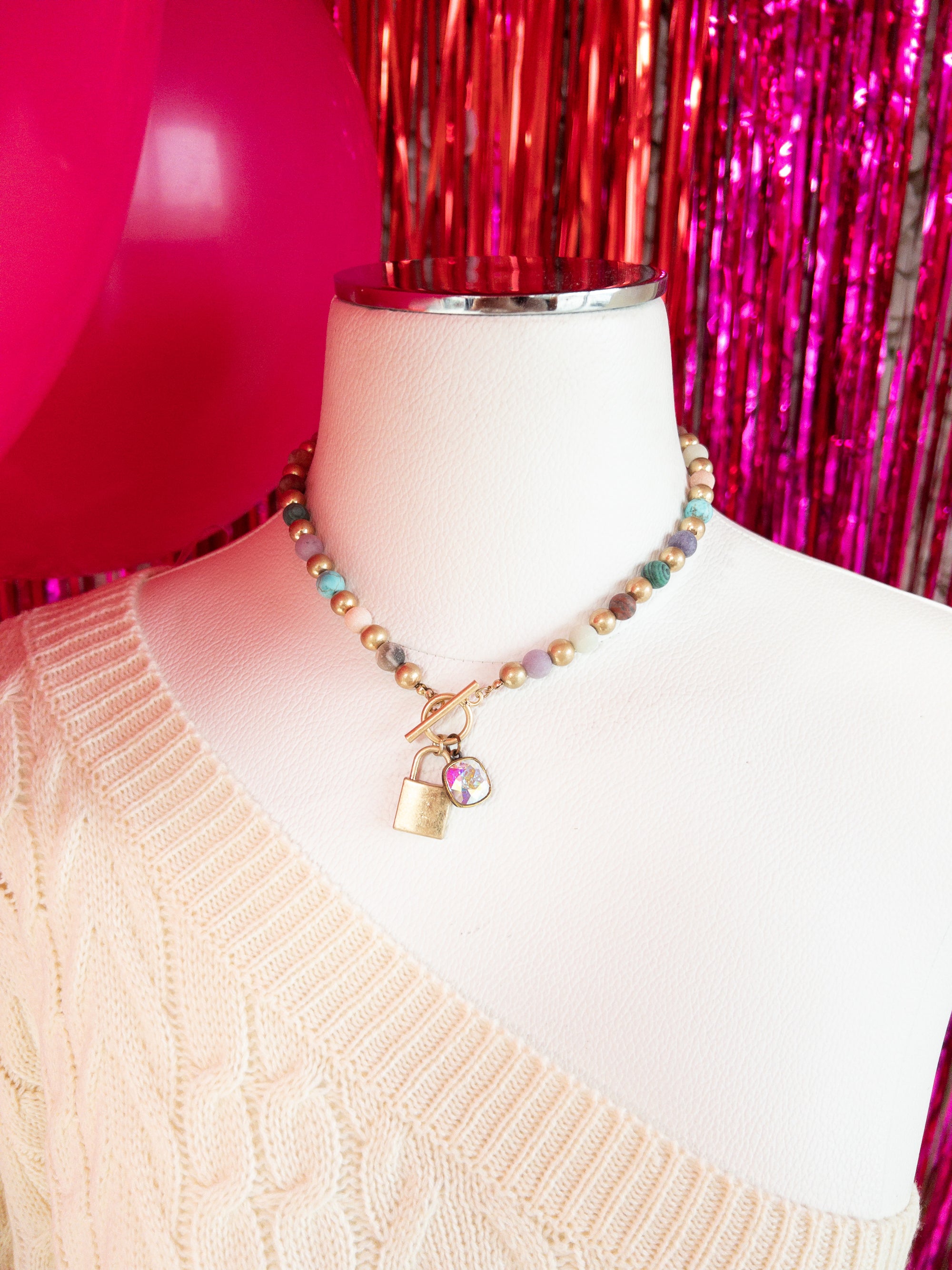 NIGHT SKY BEADED PINK PANACHE NECKLACE