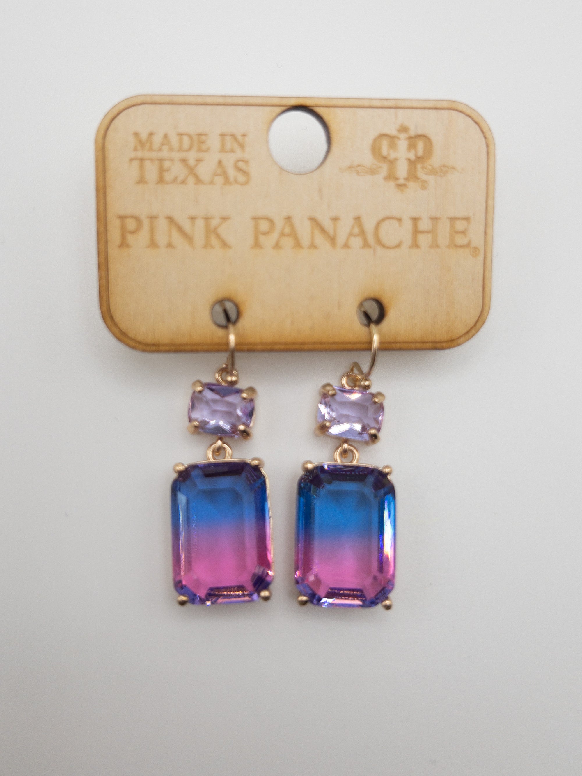 BLUE AND PURPLE OMBRE 2 TIER PINK PANACHE DANGLES