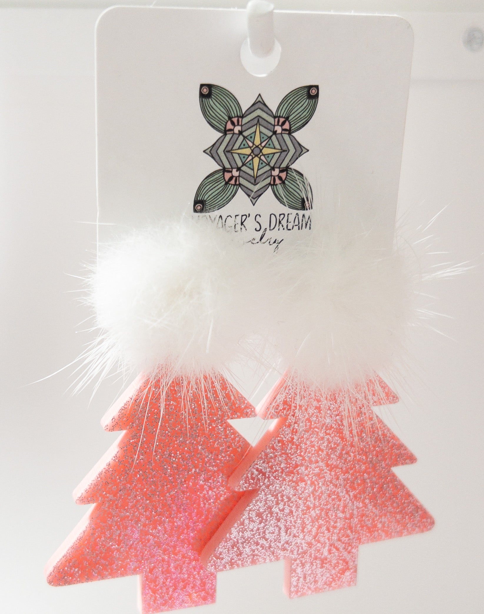 GLITTER PINK TREE PUFF POST TREE VOYAGER'S DREAM JEWELRY