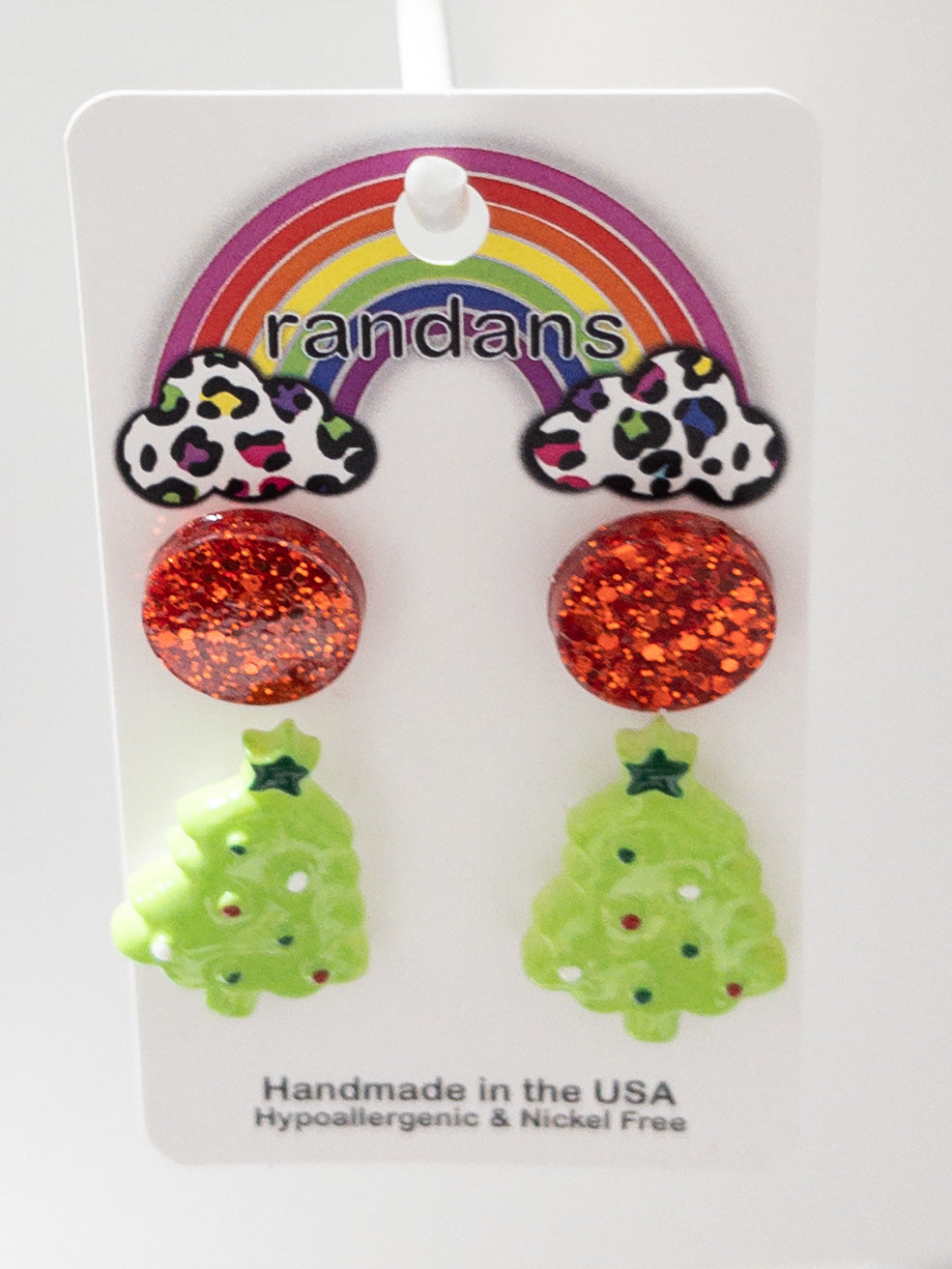 TREE AND RED GLITTER STUD SET RANDANS JEWELRY