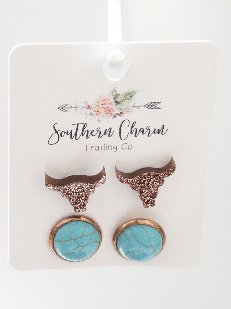 SOUTHERN CHARM LONGHORN TURQ STUD SET