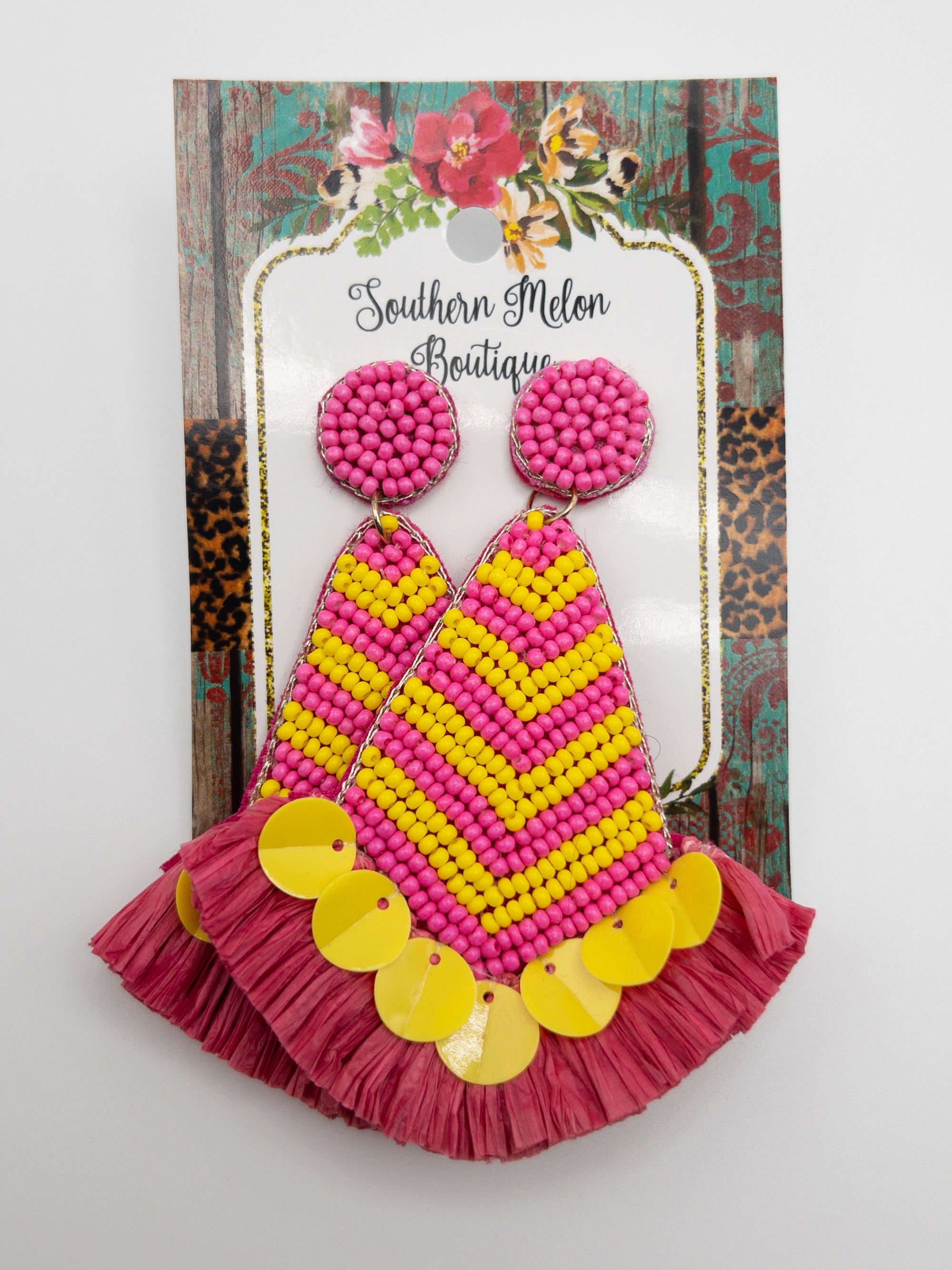 STARBURST PINK AND YELLOW BEADED DANGLES