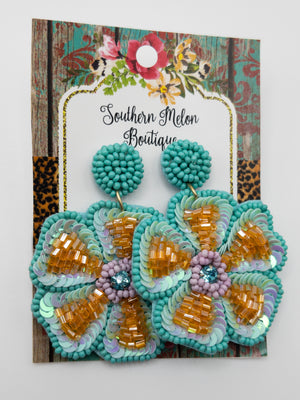 SANDY FLORAL BEADED DANGLES