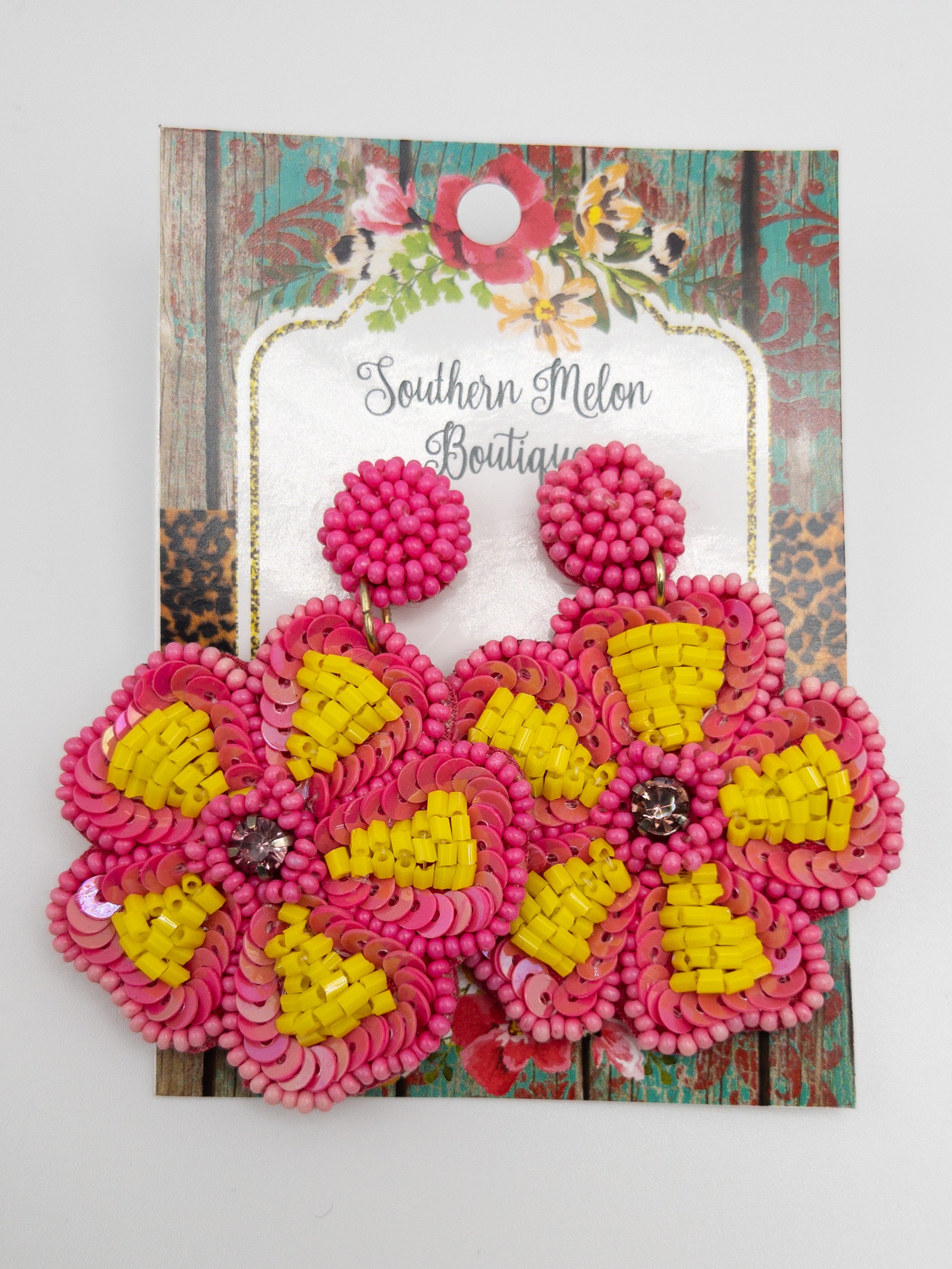 SANDY FLORAL BEADED DANGLES