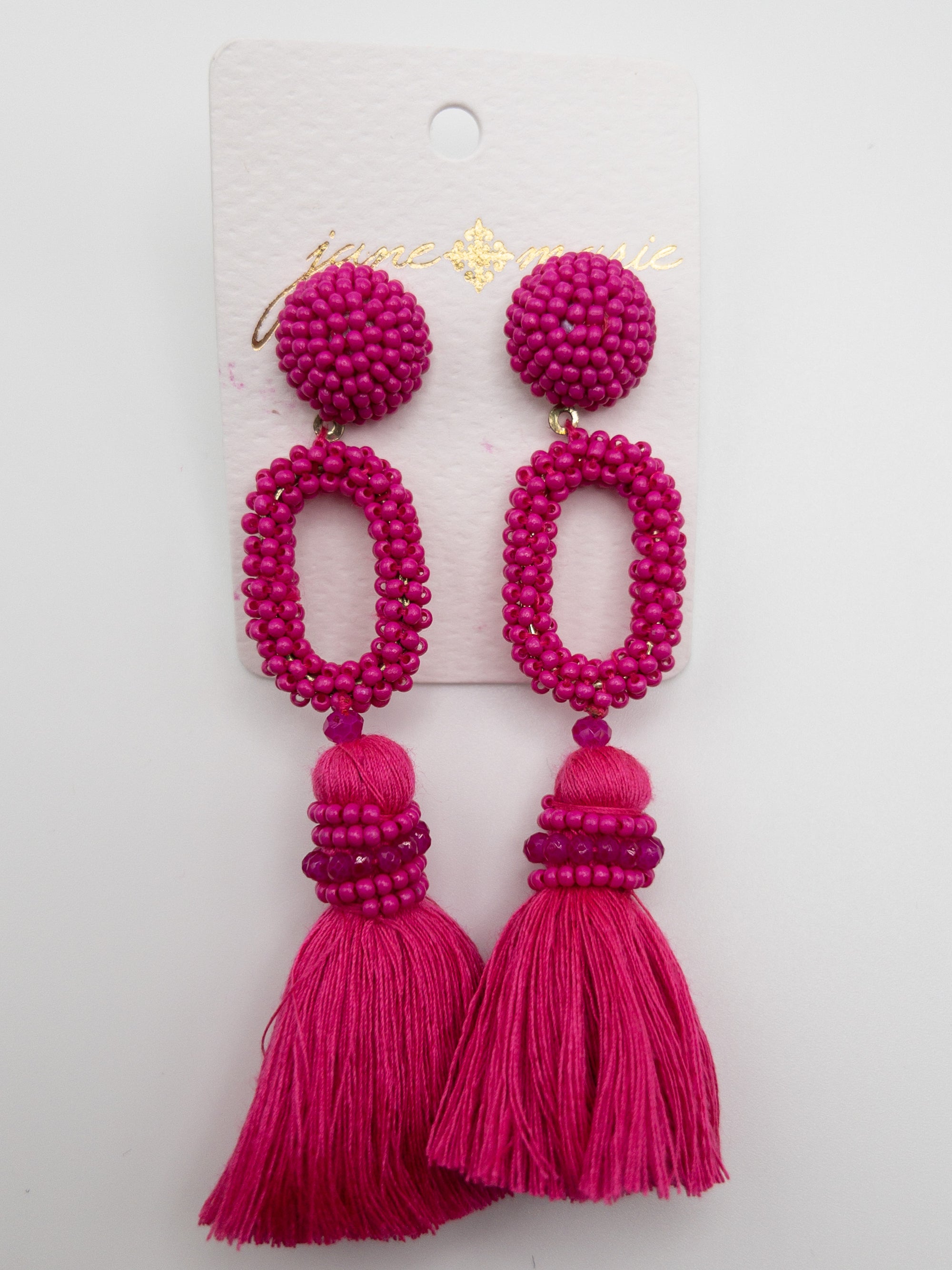 JANE MARIE BEADED EARRINGS 3 TIER MAGENTA