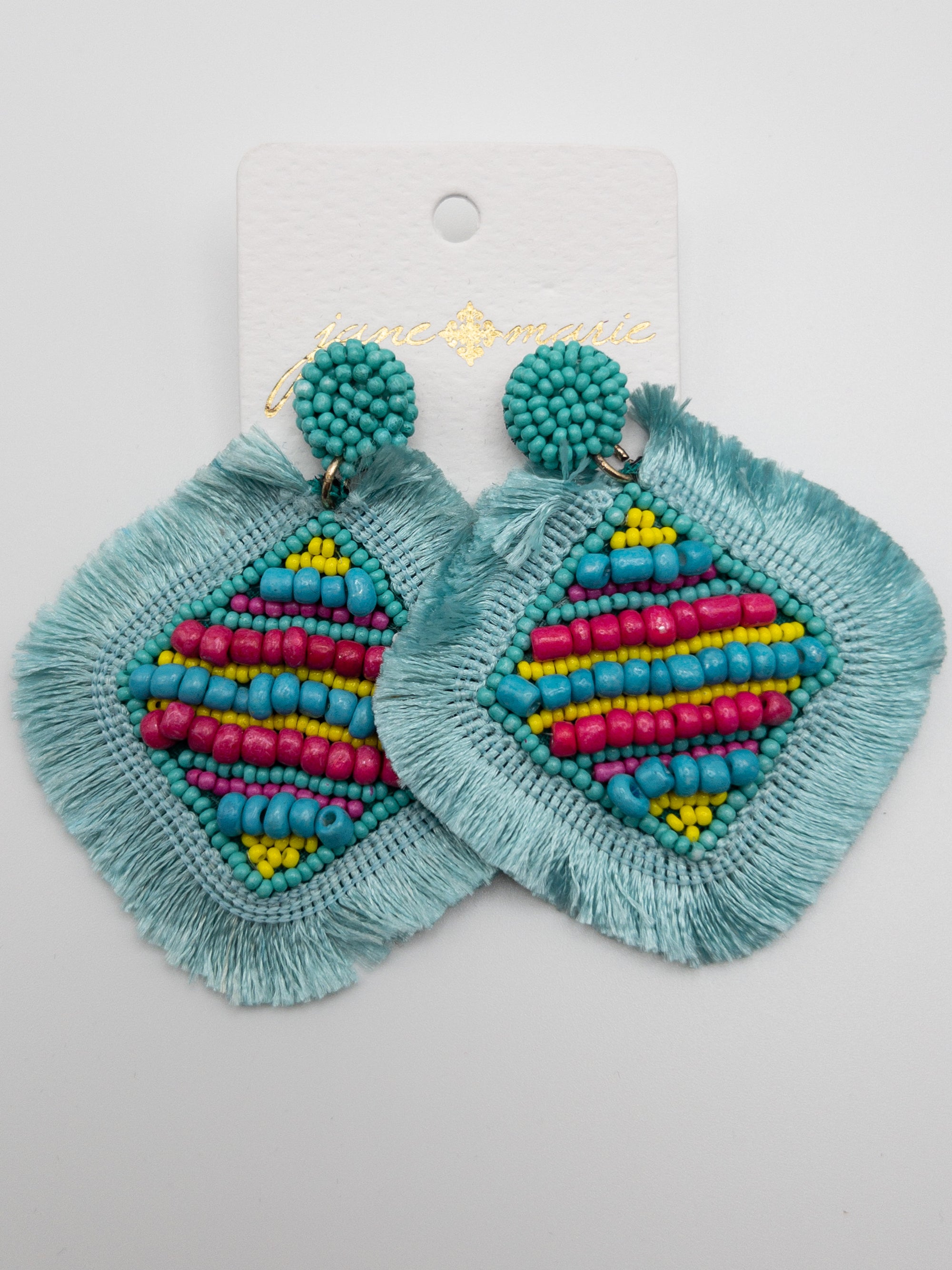 JANE MARIE BEADED EARRINGS AQUA FEATHERED DROP