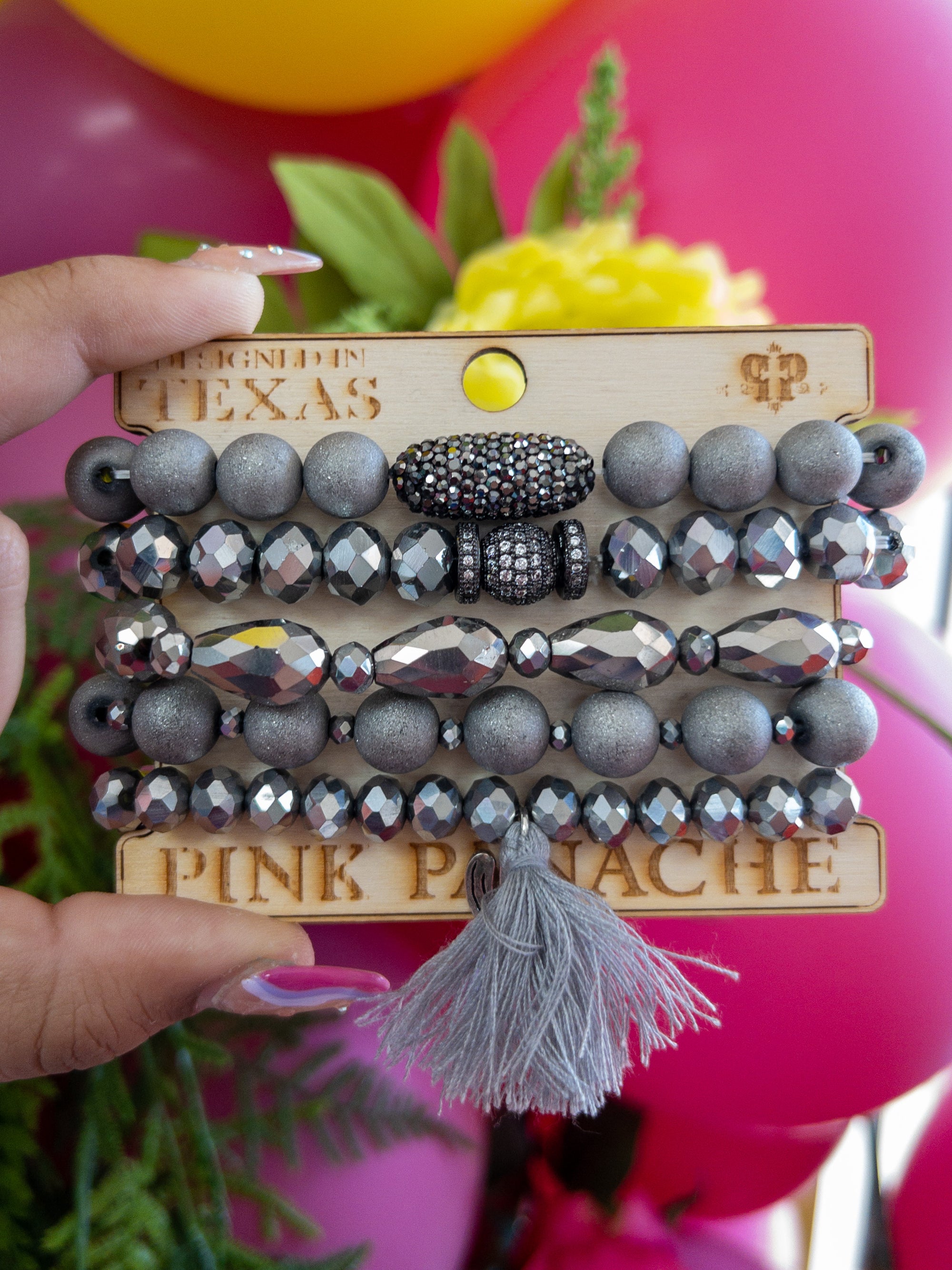 CHARCOAL GREY PINK PANACHE BRACELET SET