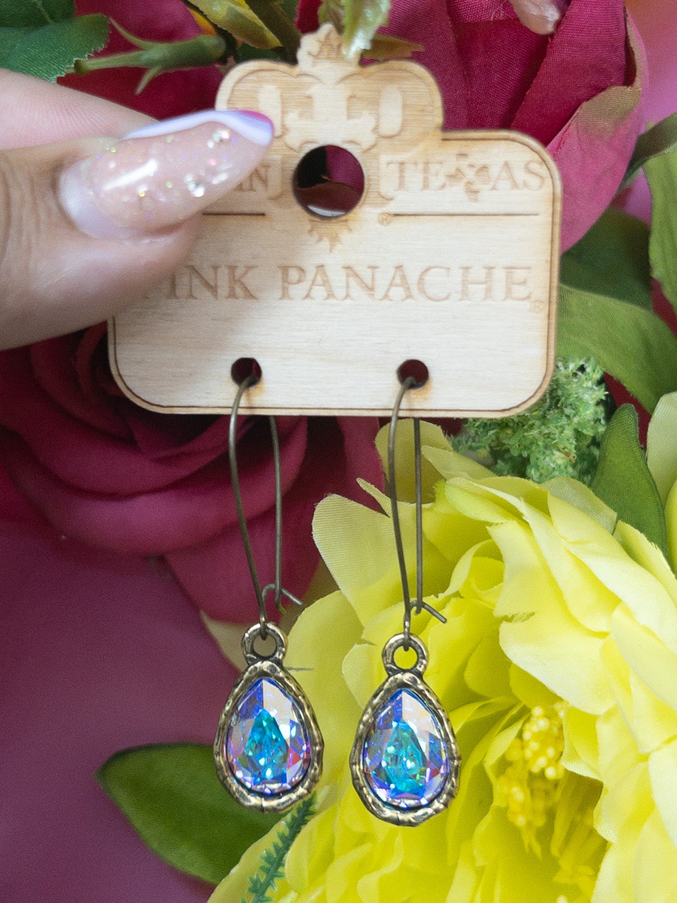 BRONZE TEARDROP DANGLES PINK PANACHE