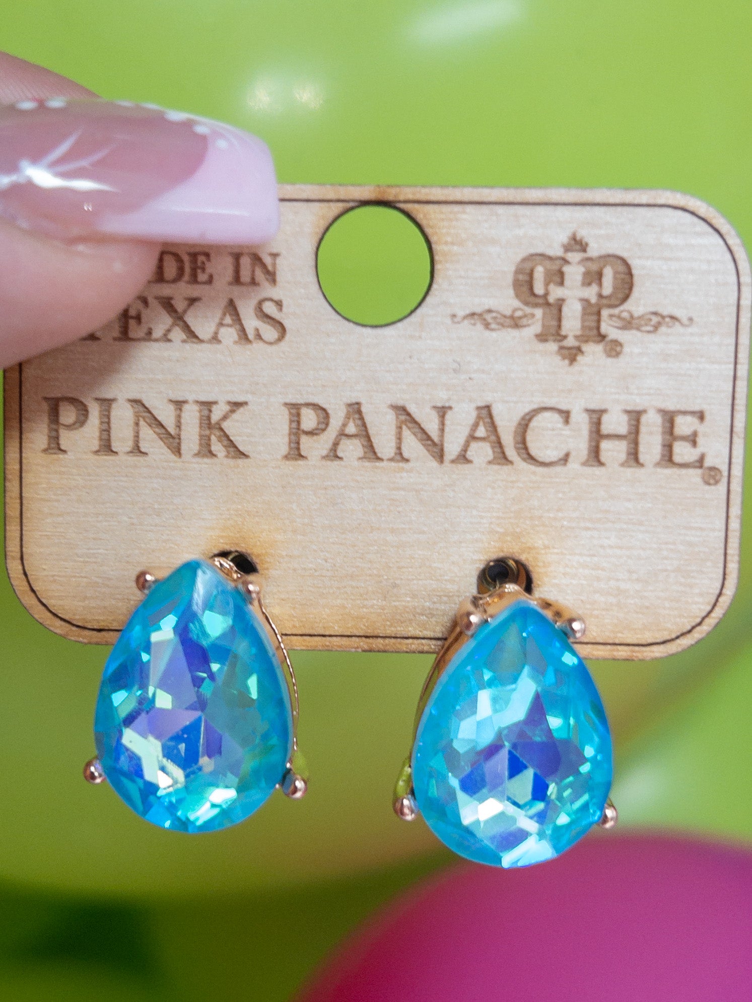 SPRING TEAL TEARDROP PINK PANACHE STUDS