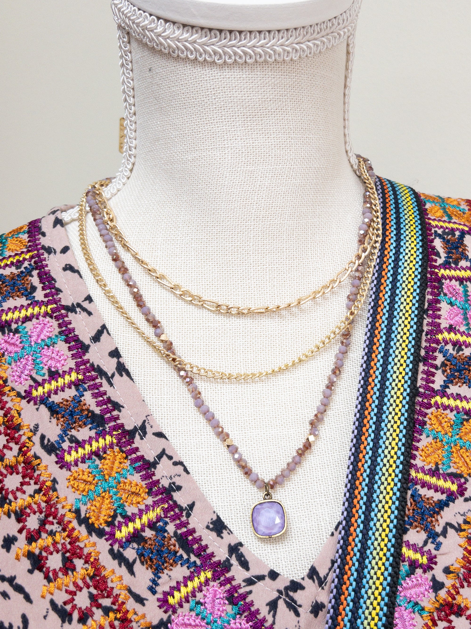 LAYERED PURPLE PINK PANACHE NECKLACE