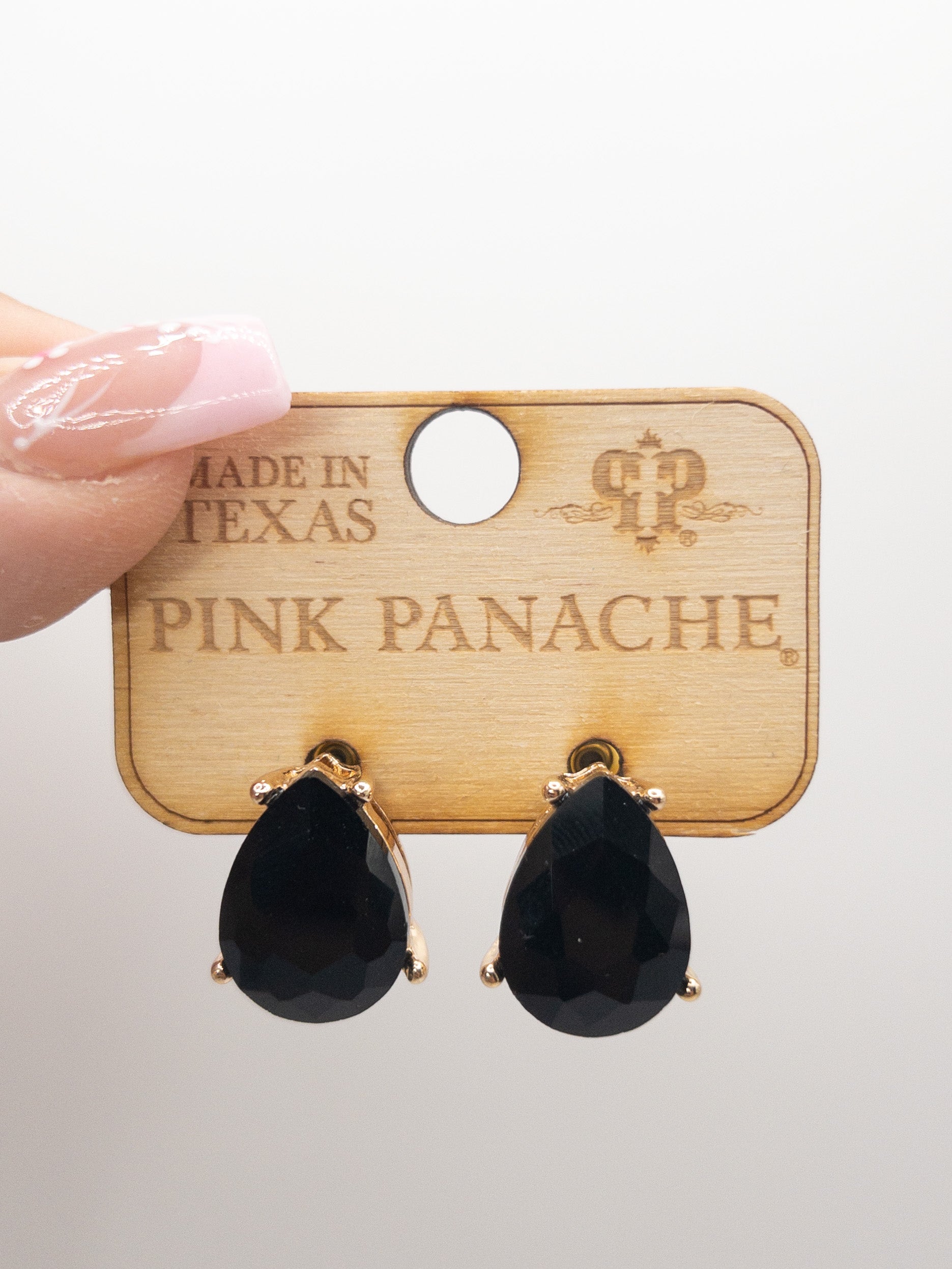 BLACK TEARDROP PINK PANACHE STUDS